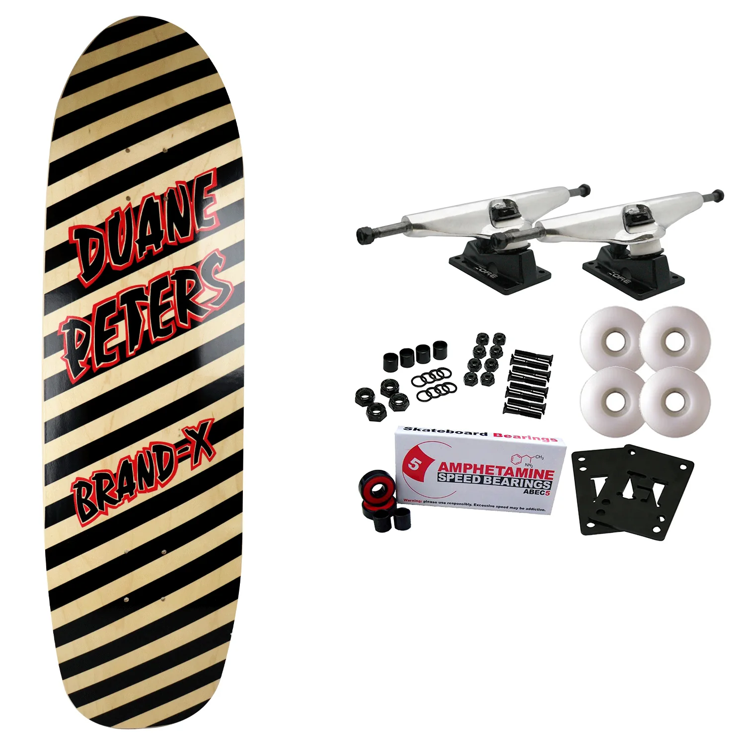 Brand-X Old School Skateboard Complete Duane Peters Stripes Bullet Pig Natural 9.1" x 33.25"