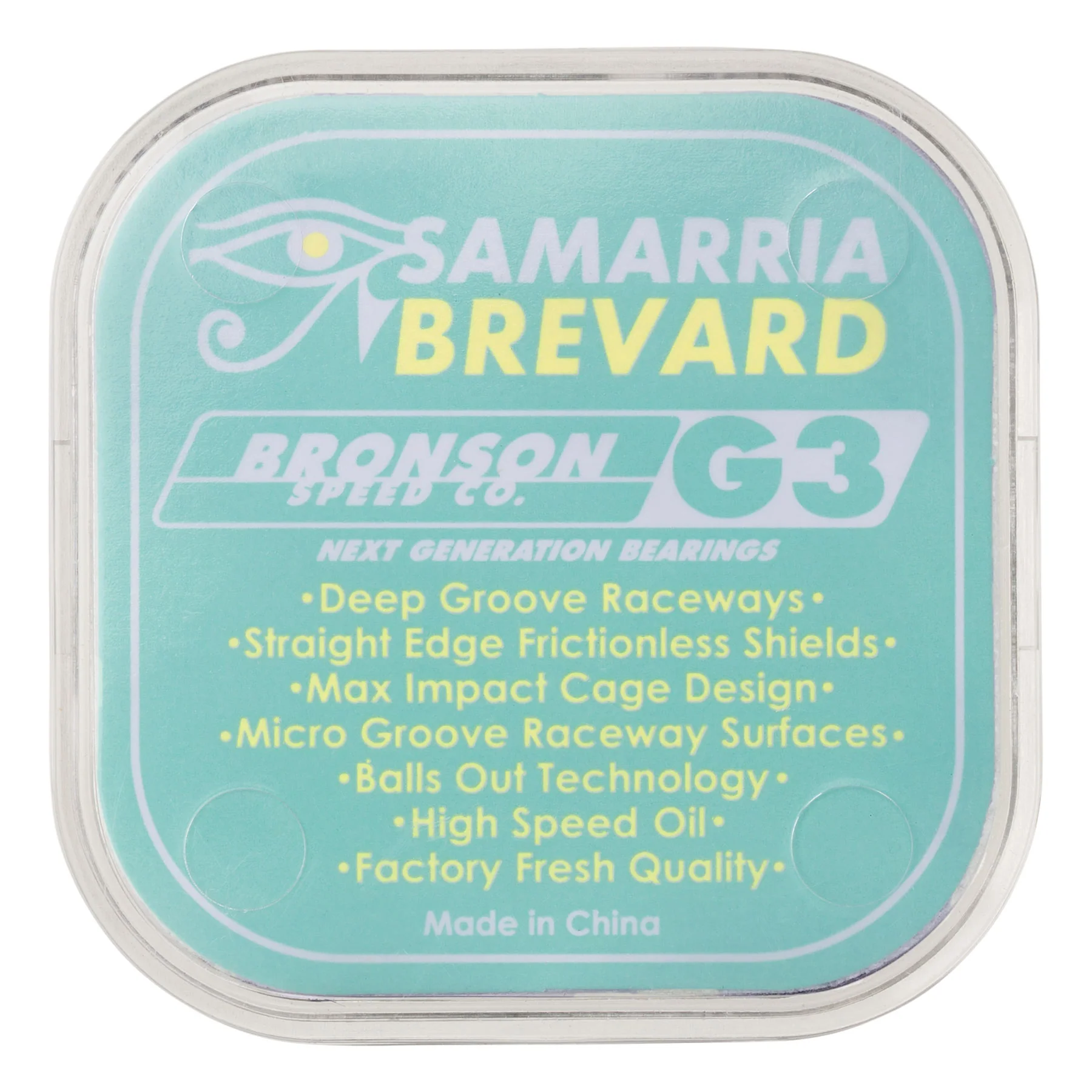 Bronson Speed Co Skateboard Bearings Samarria Brevard Pro G3 Teal/Yellow - Image 3