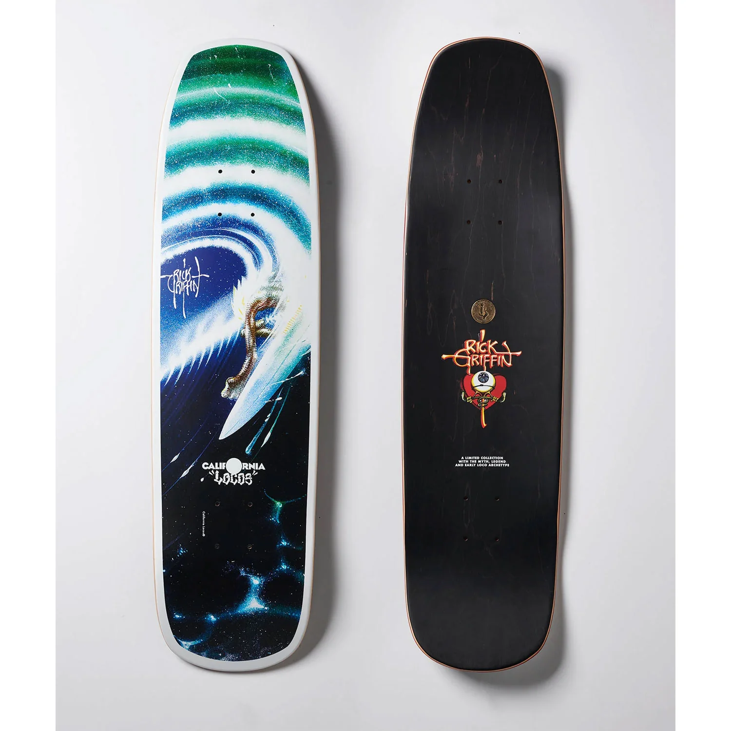 California Locos Skateboard Deck Rick Griffin Backdoor 8.375" + Sk8ology Wall Mount