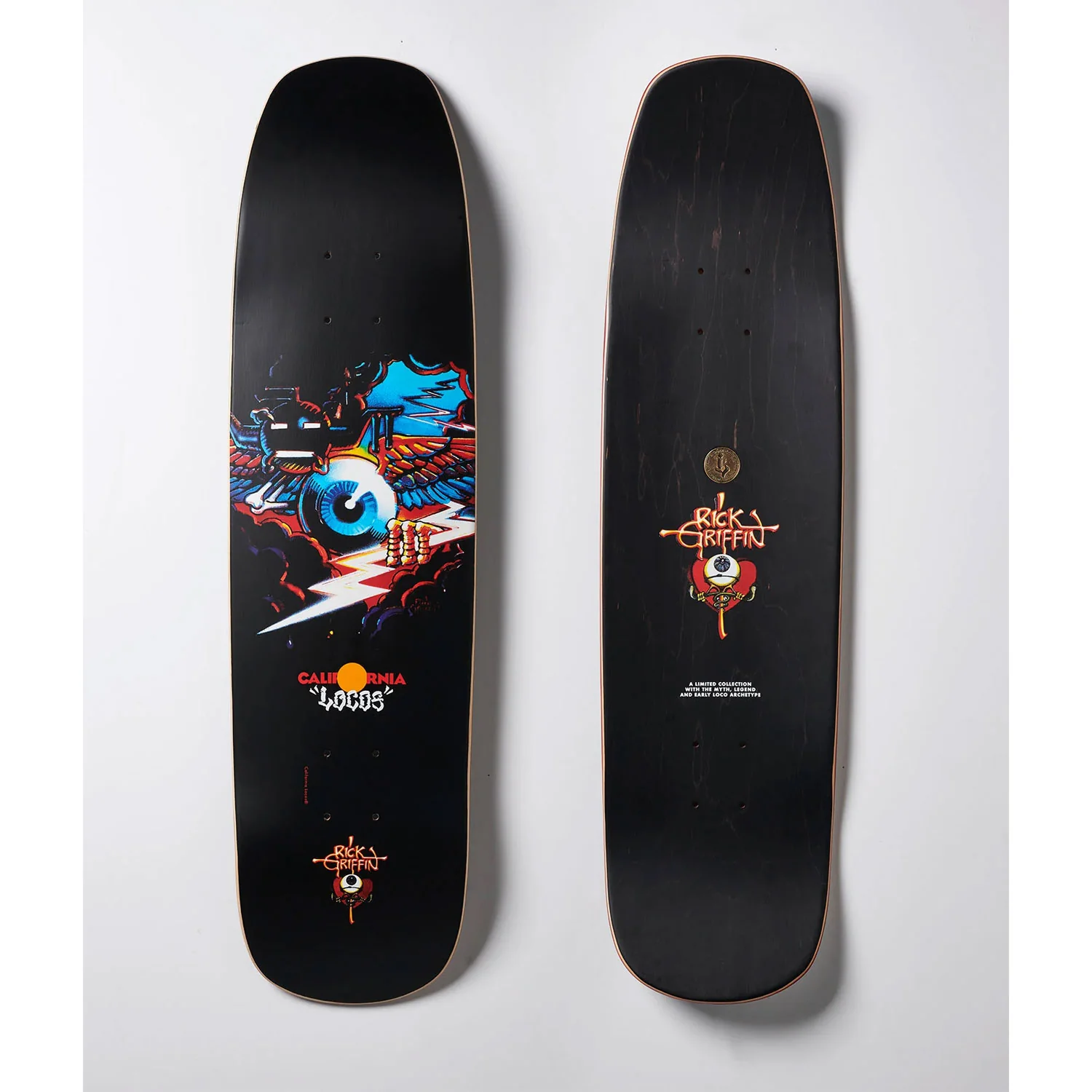 California Locos Skateboard Deck Rick Griffin Flying Eyeball 8.375" + Sk8ology Wall Mount