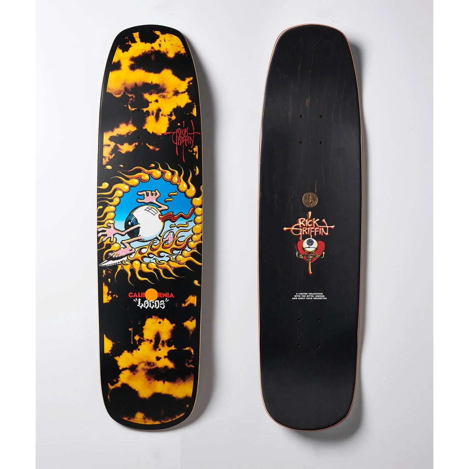 California Locos Skateboard Deck Rick Griffin Surfing Eyeball 8.25" + Sk8ology Wall Mount