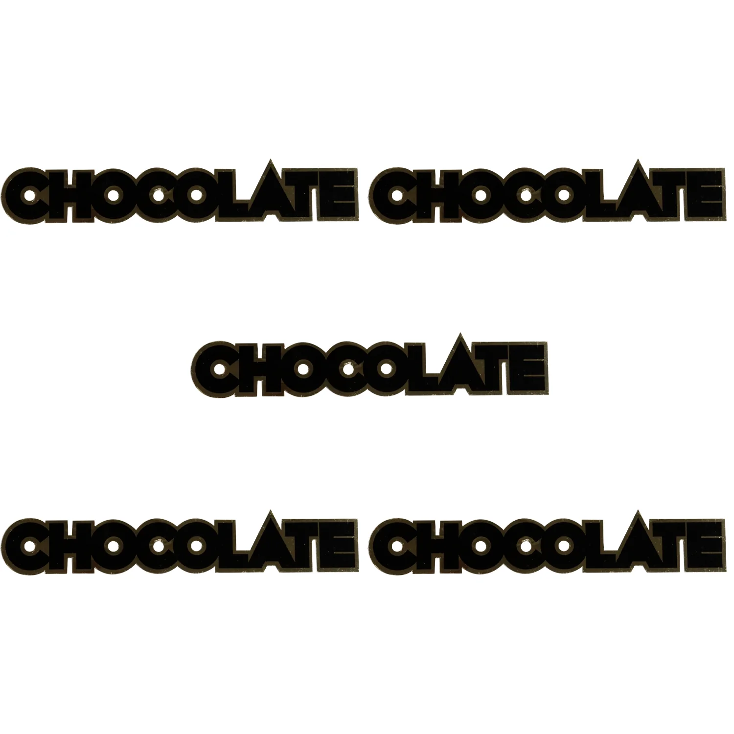 Chocolate Skateboard Sticker Metallic Black/Gold 1.25" x 7" 5-Pack
