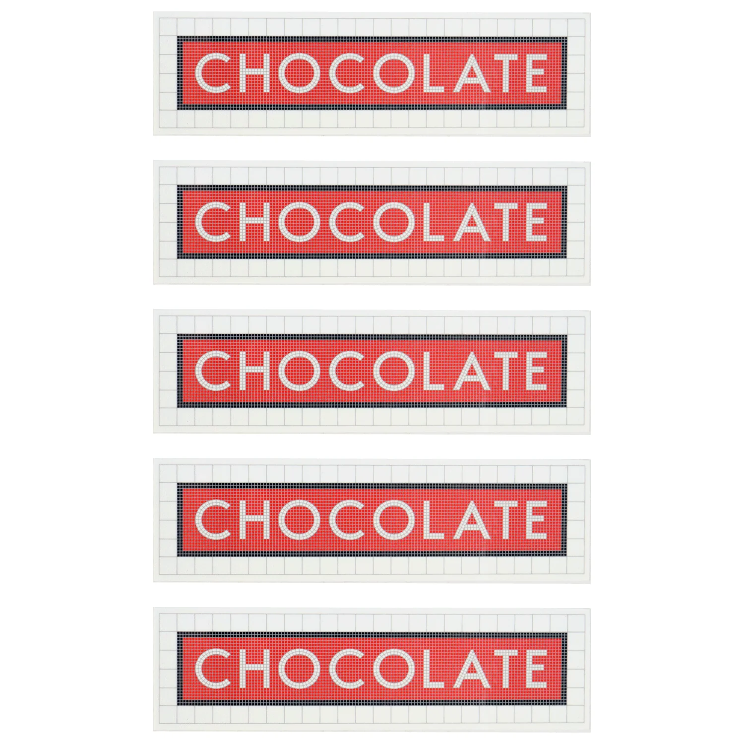 Chocolate Skateboard Sticker Tiled Red 1.5" x 5" 5-Pack