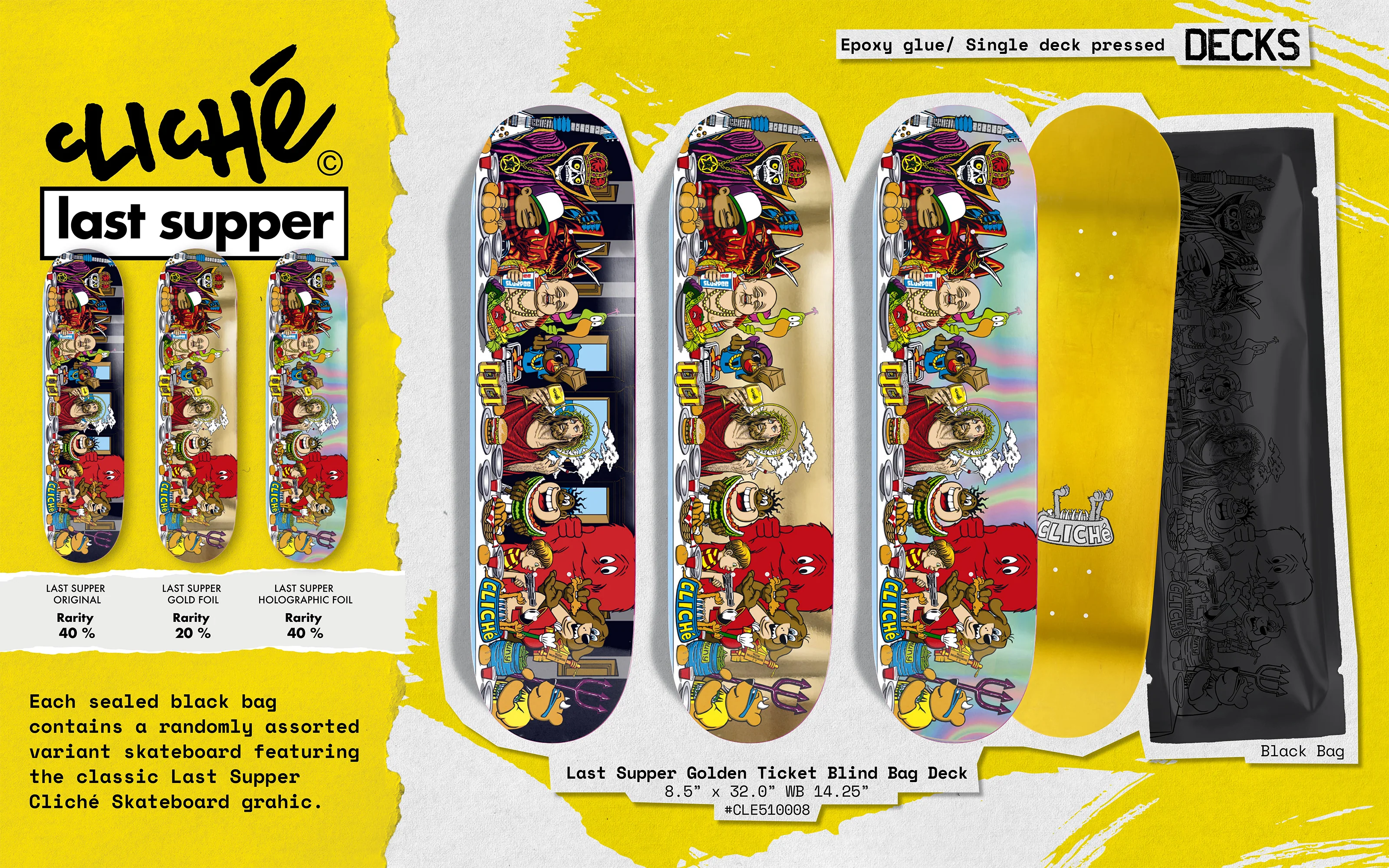 Cliche Skateboard Deck Last Supper Golden Ticket Blind Bag 8.5" - Image 6