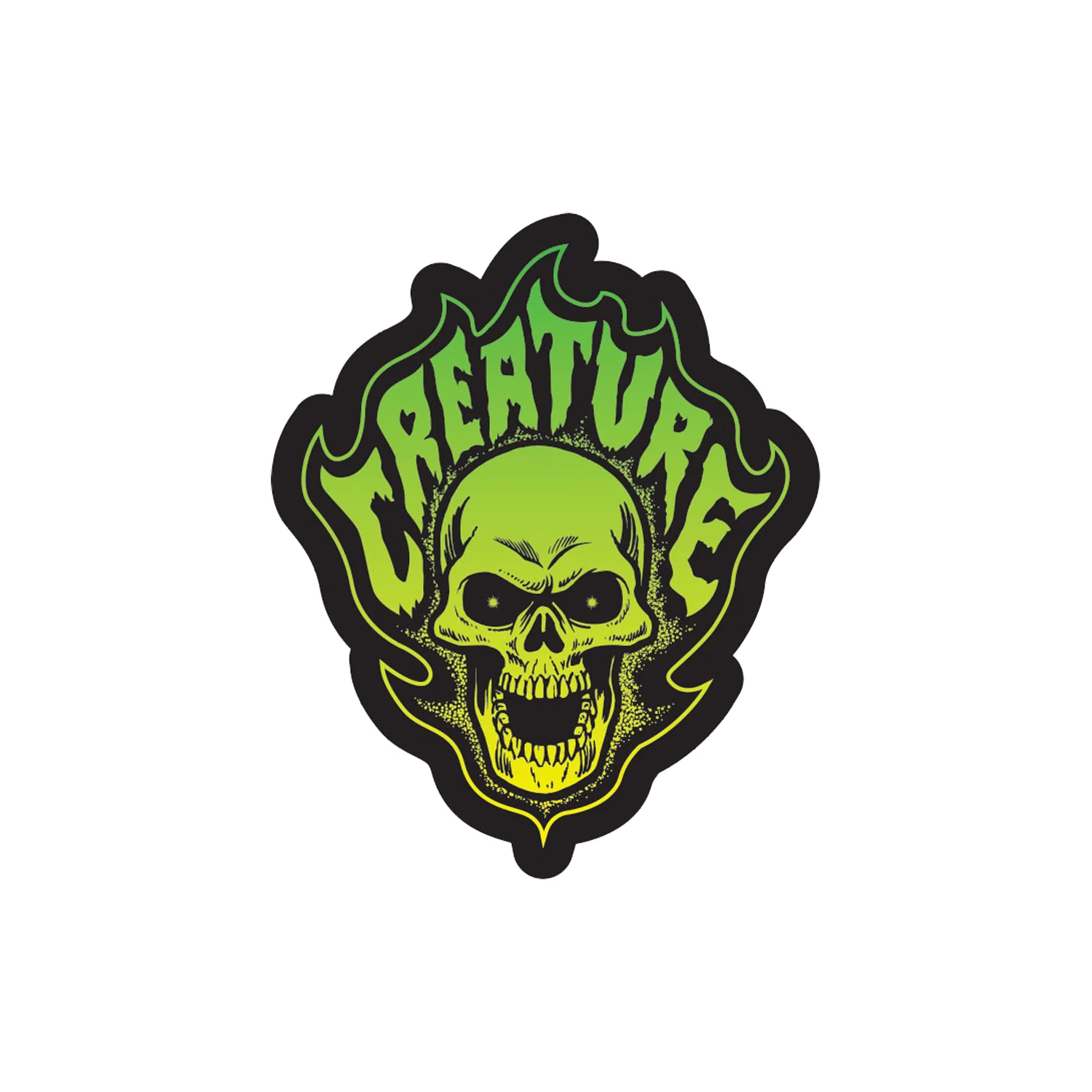 Creature Skateboard Vinyl Sticker Bonehead Flame Green 3.125" x 4"