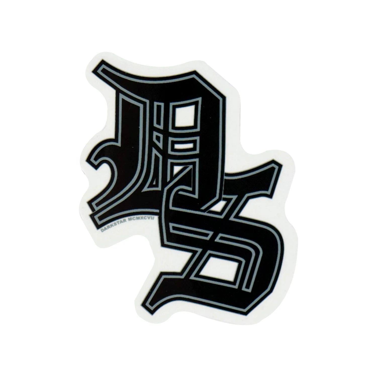 Darkstar Skateboards Old English Initials Sticker Black/Grey 3" x 3"
