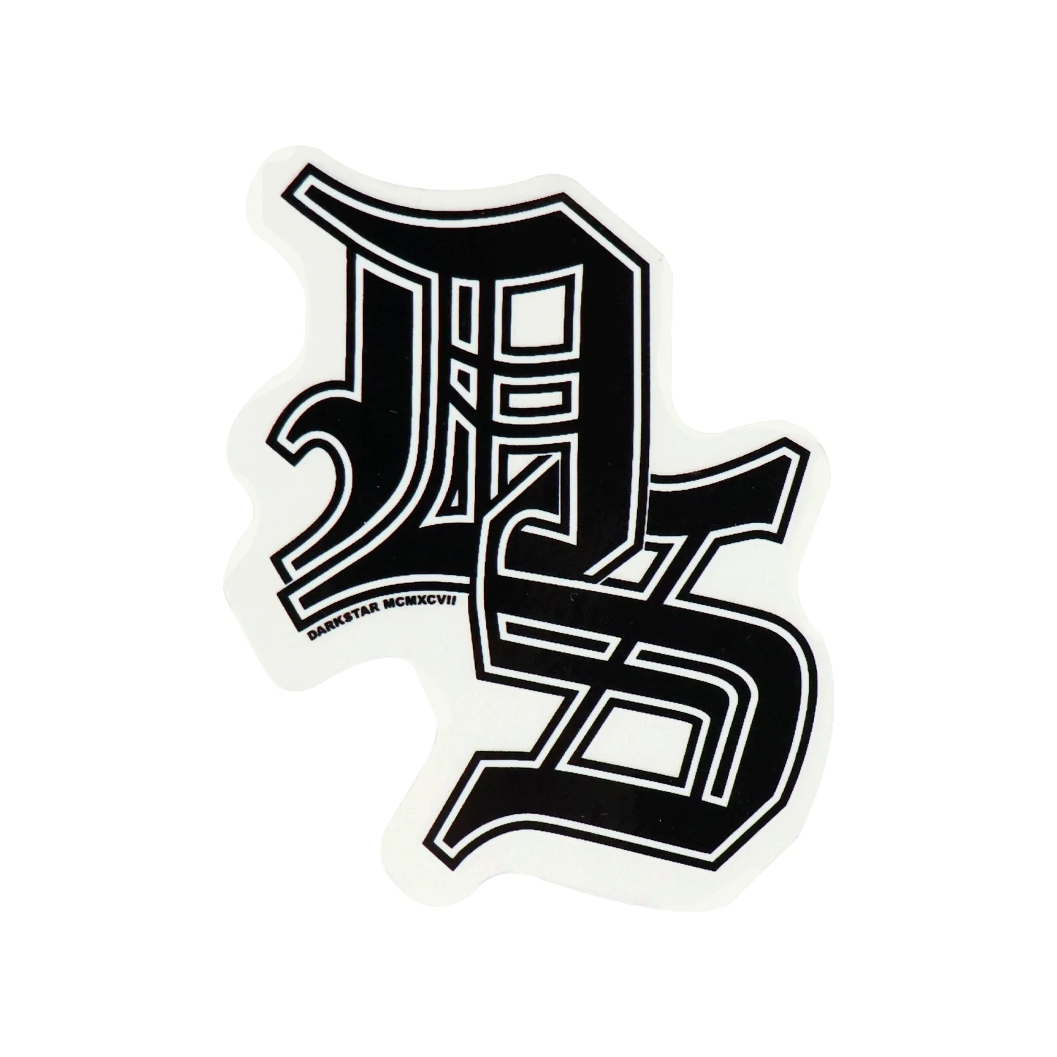 Darkstar Skateboards Old English Initials Sticker Black/White 3" x 3"