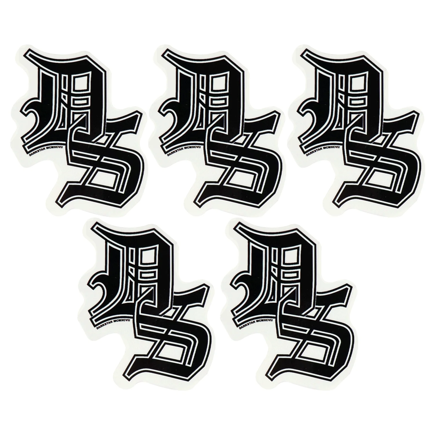 Darkstar Skateboards Old English Initials Sticker Black/White 3" x 3" 5-Pack