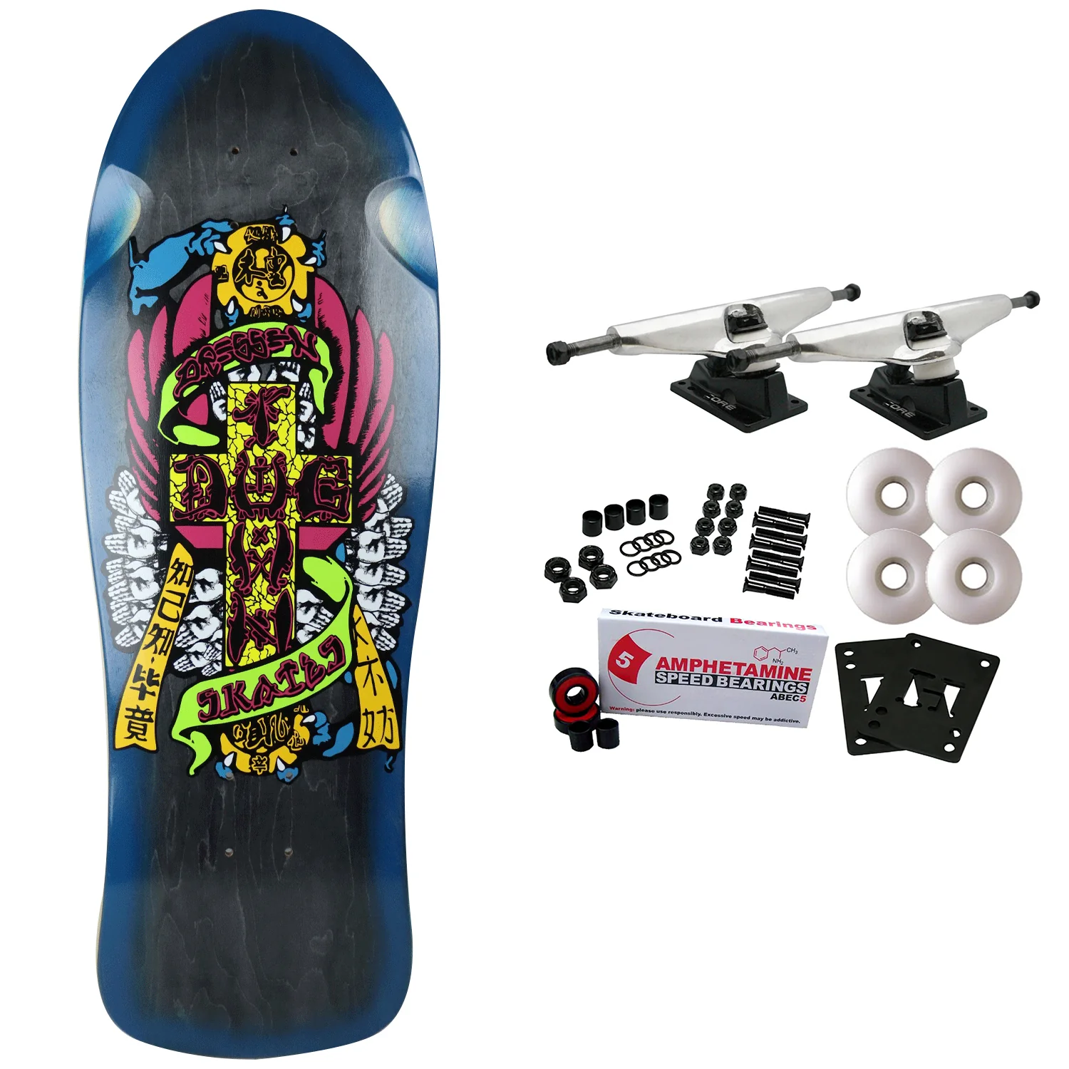 Dogtown Old School Skateboard Complete Dressen Hands Blue Fade Black 10.12"