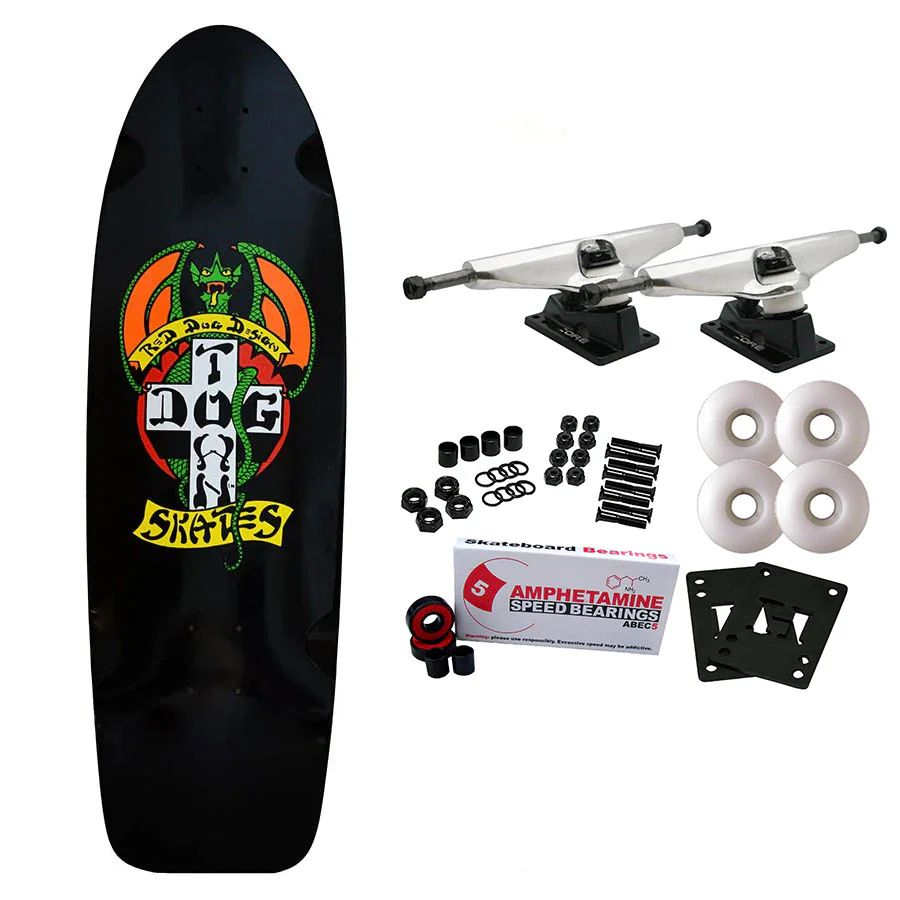 Dogtown Old School Skateboard Complete OG Red Dog 70's Classic Black 9" x 30"