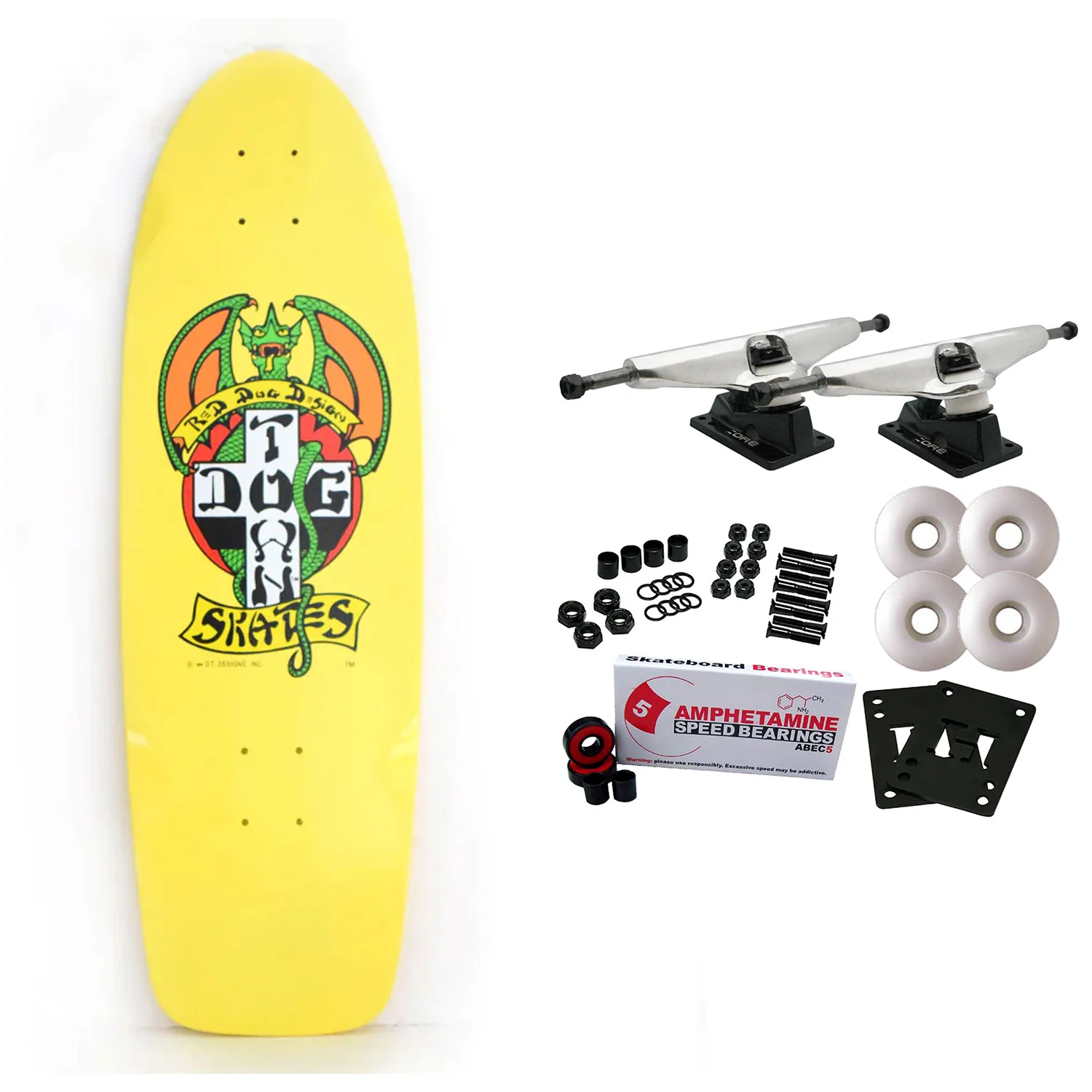 Dogtown Old School Skateboard Complete OG Red Dog 70's Classic Yellow 9" x 30"