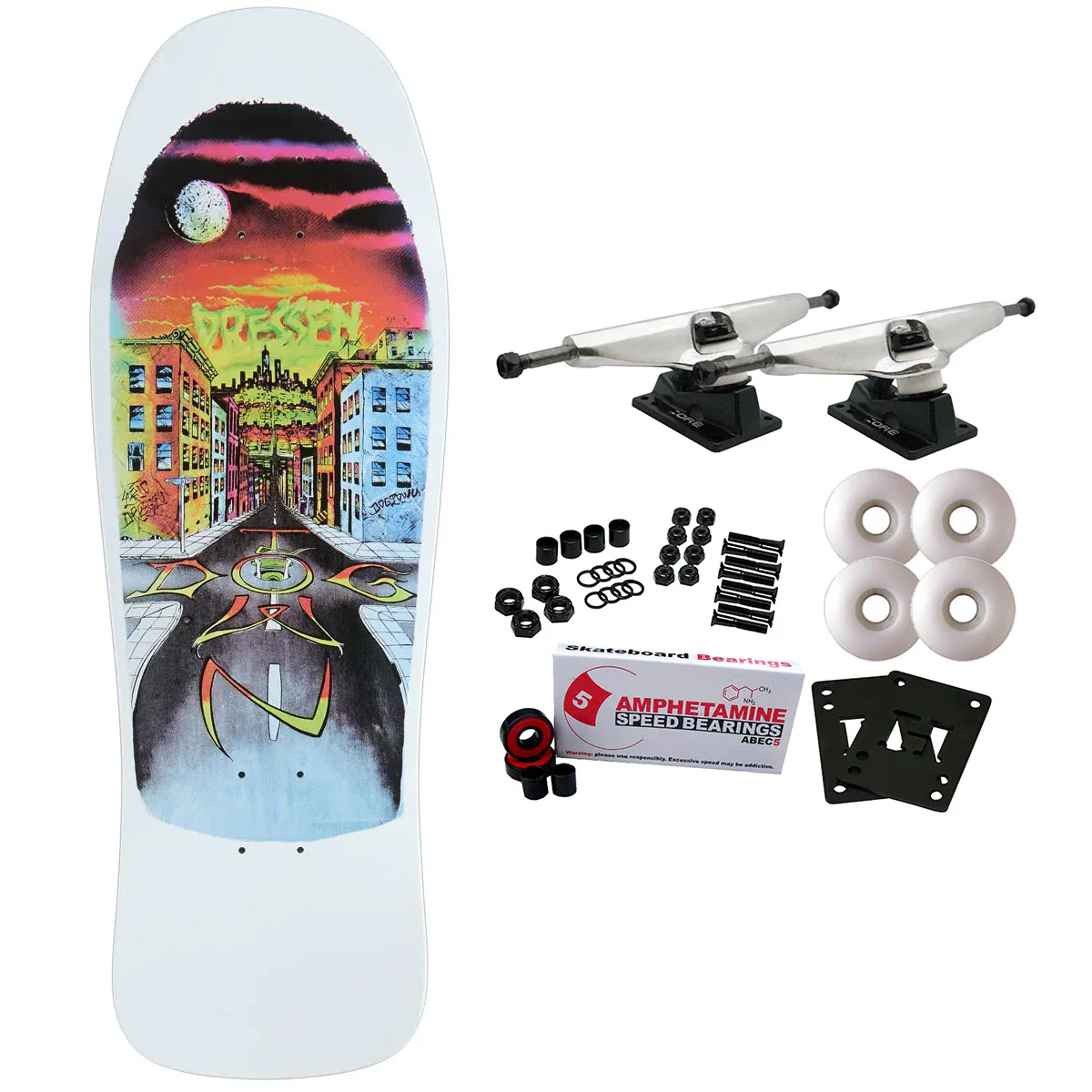 Dogtown Skateboard Complete Dressen Street 80s White 10.02" x 30.3"