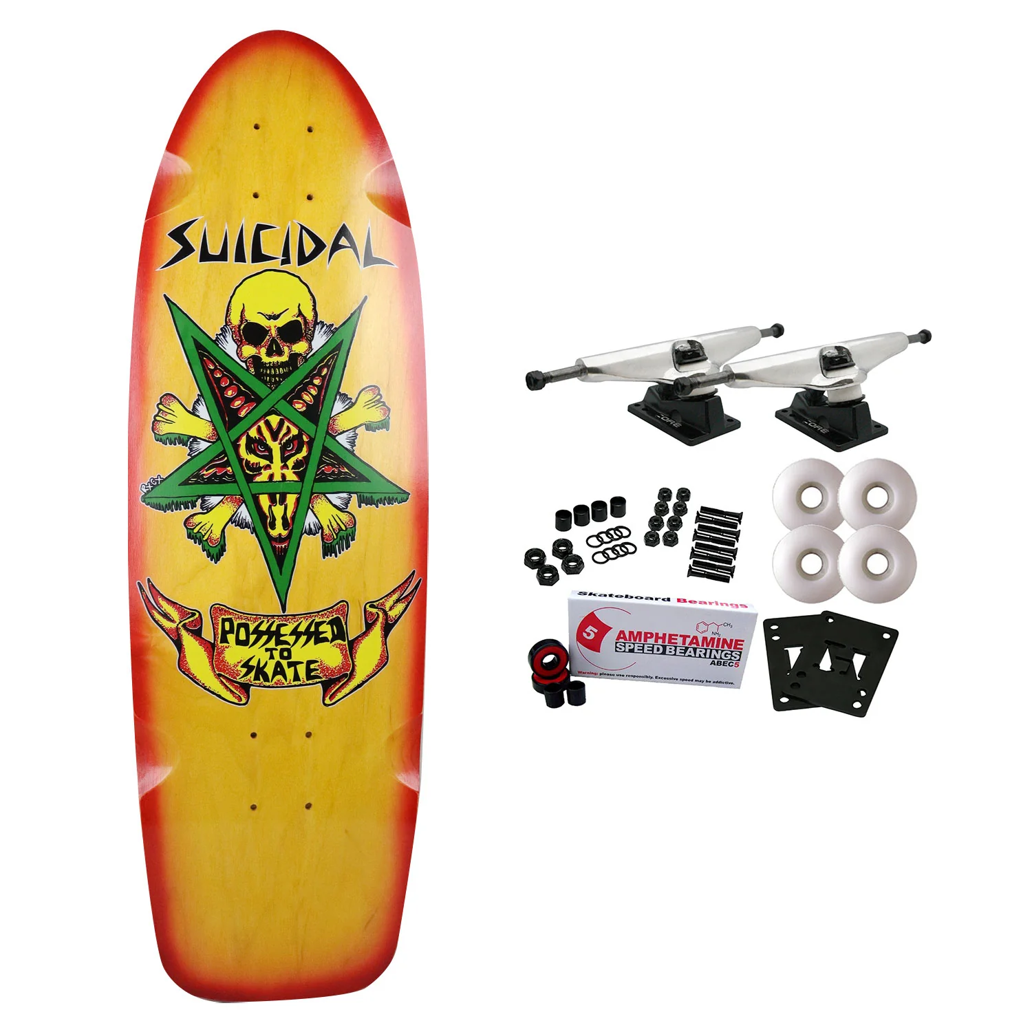 Dogtown Skateboard Complete Possessed to Skate 70s Yellow/Black Green 9" x 30"