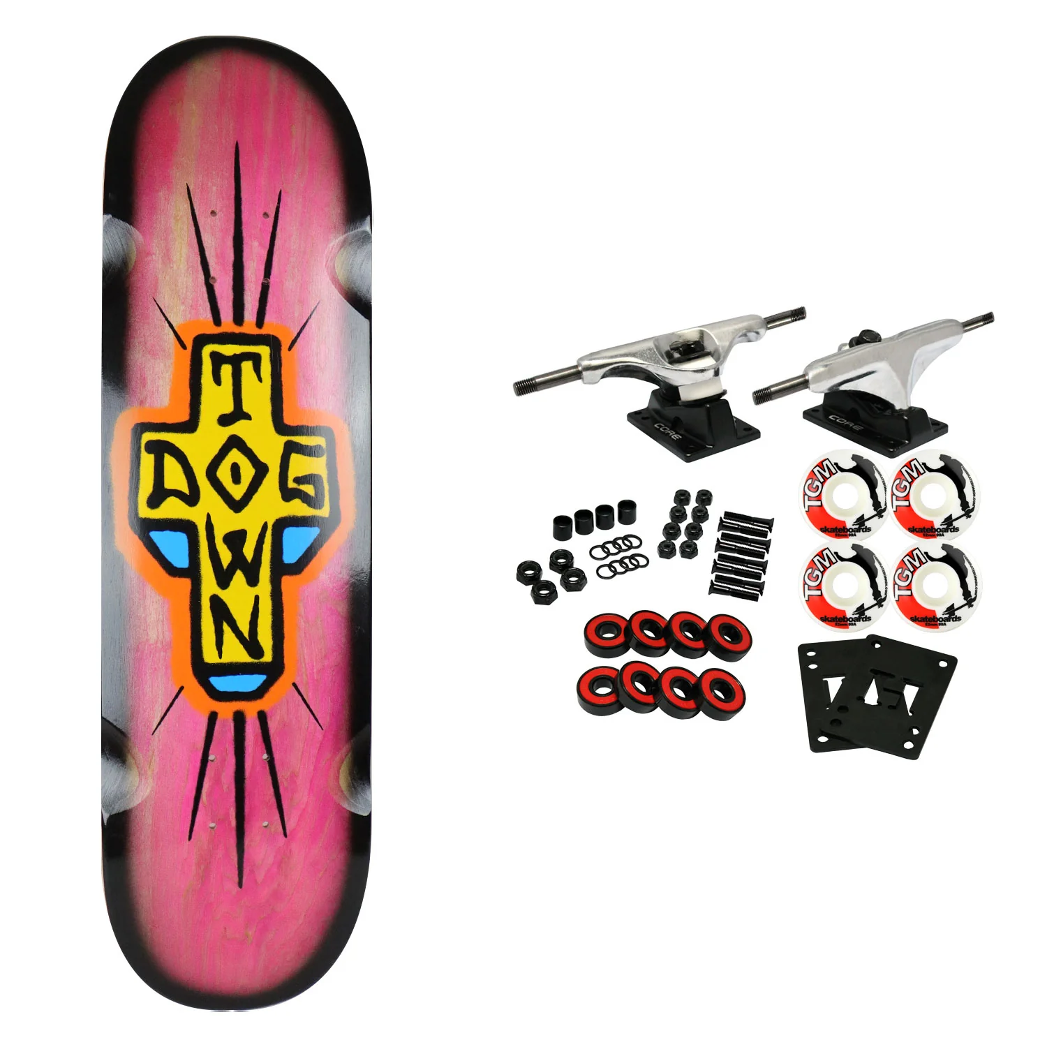 Dogtown Skateboard Complete Spray Cross Loose Trucks Pink/Black 8.5" x 32.45"