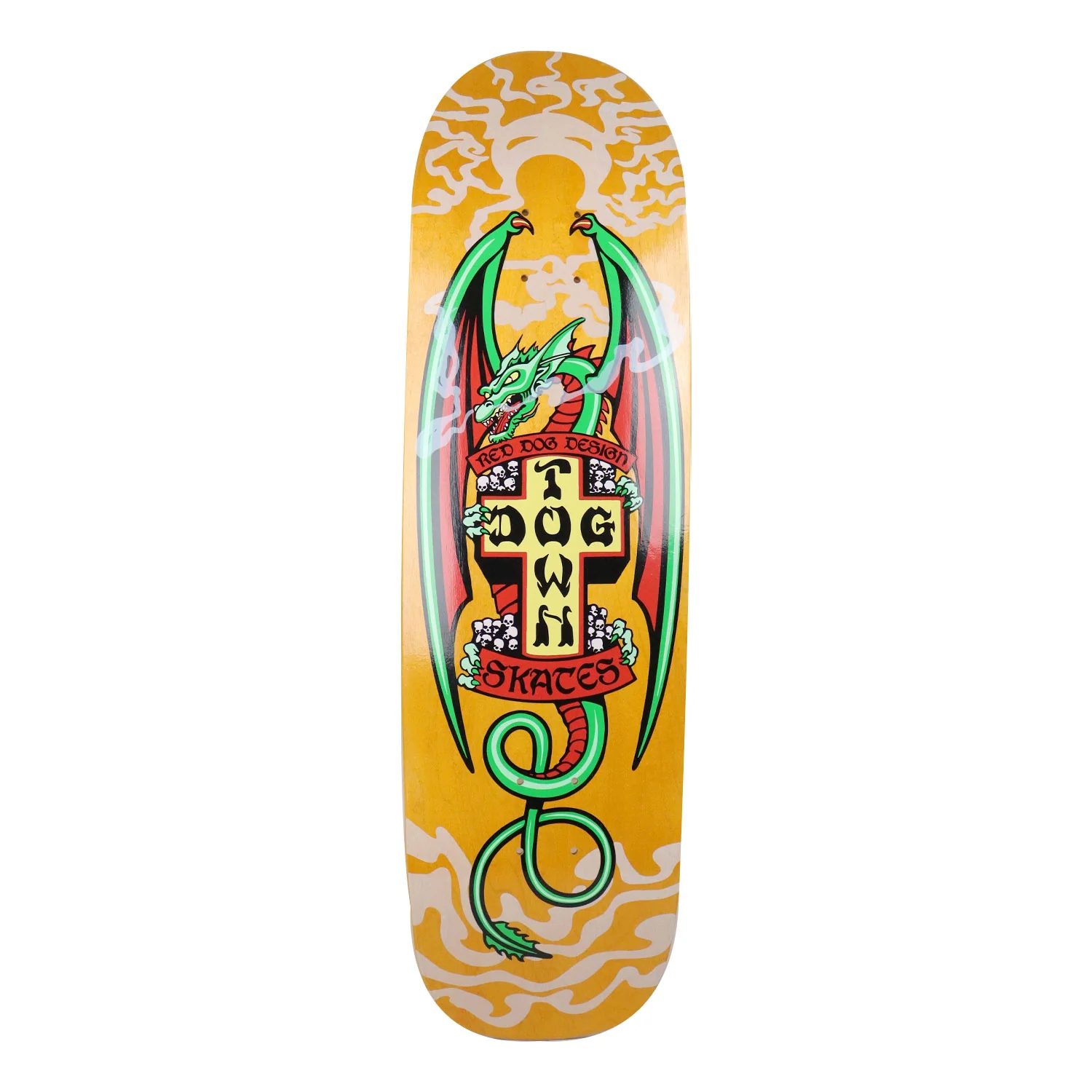 Dogtown Skateboard Deck Red Dog Smoking Dragon Orange 9" x 32.575"