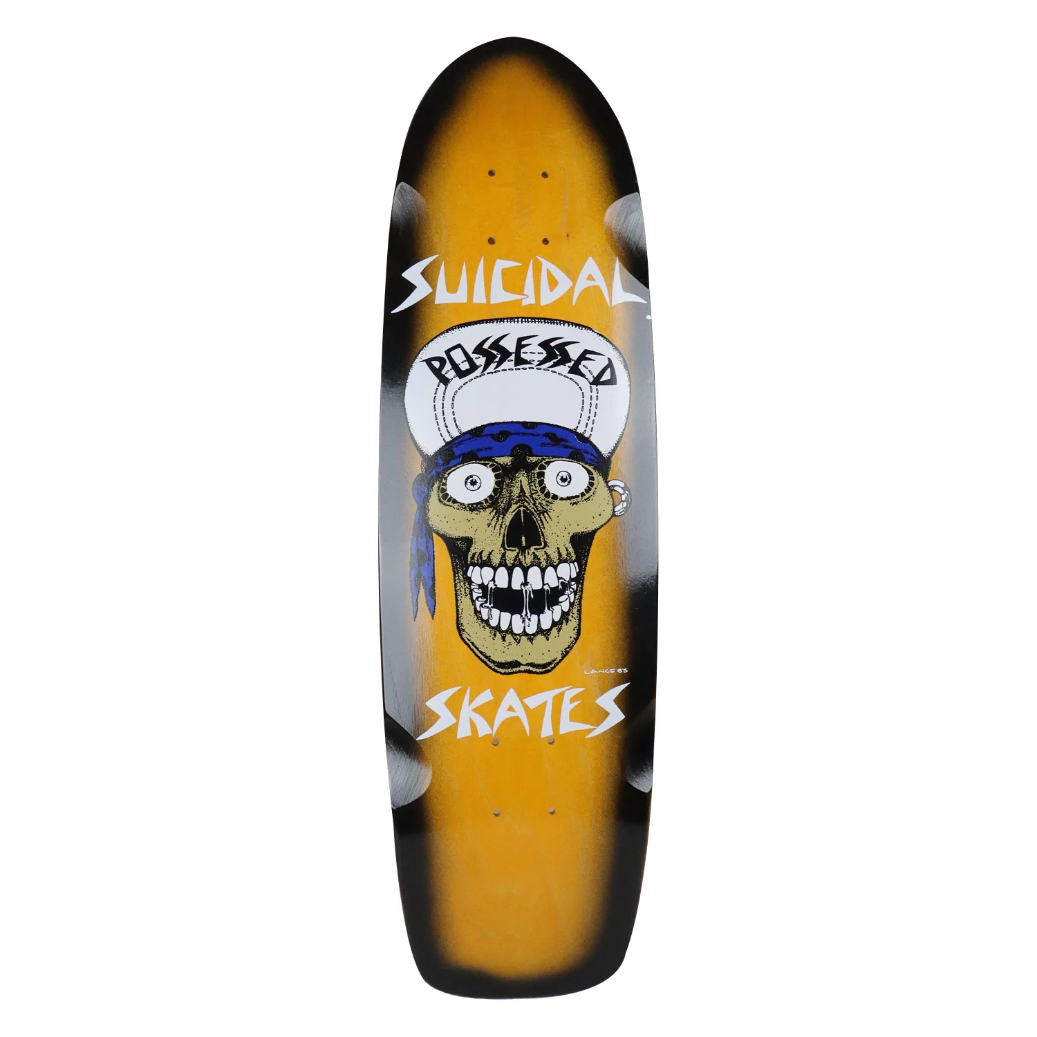 Dogtown Skateboard Deck Suicidal Skates Punk Skull 70s Rider Orange Stain/Black Fade 8.375" x 30.575"