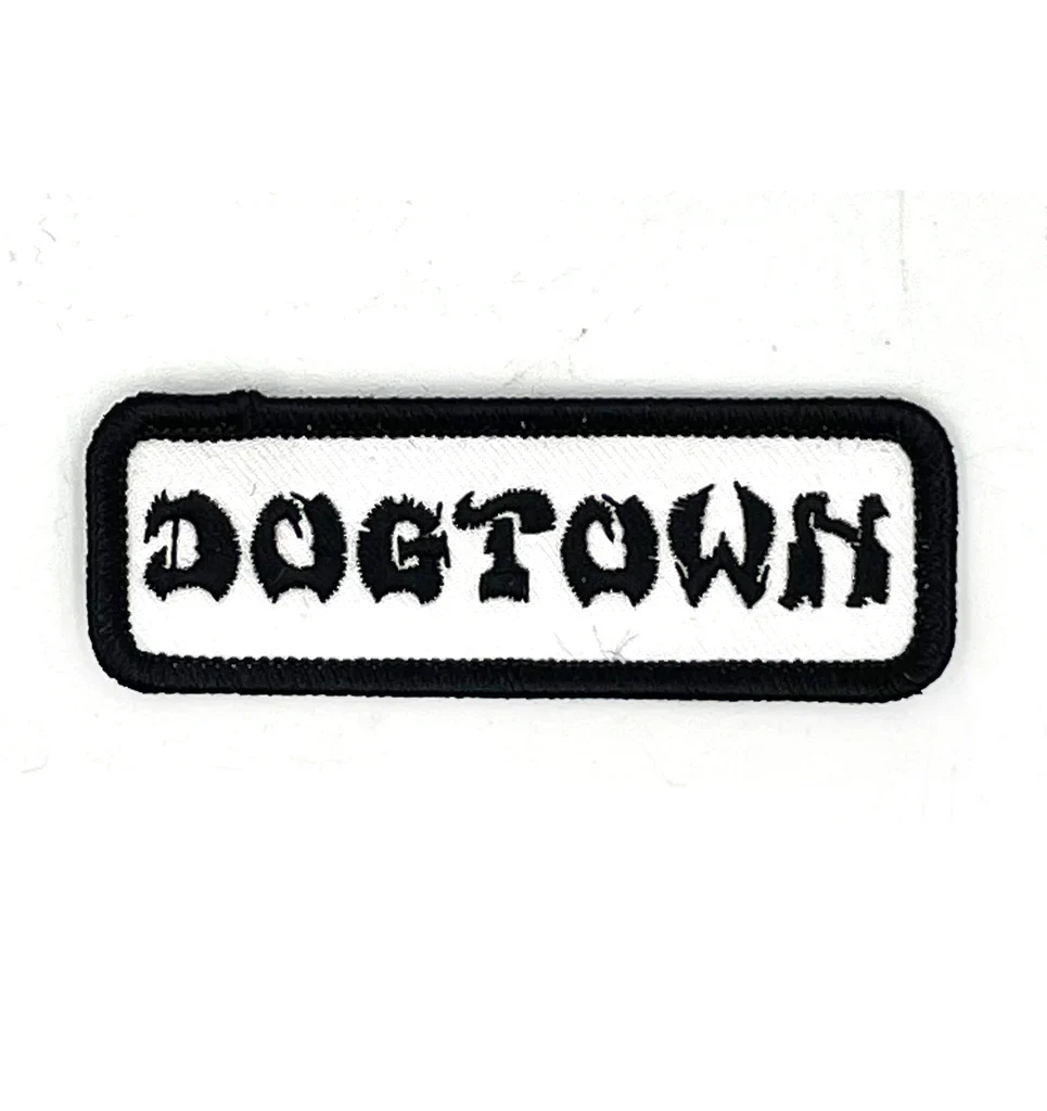 Dogtown Skateboard Patch Work Logo White/Black 1" x 3"