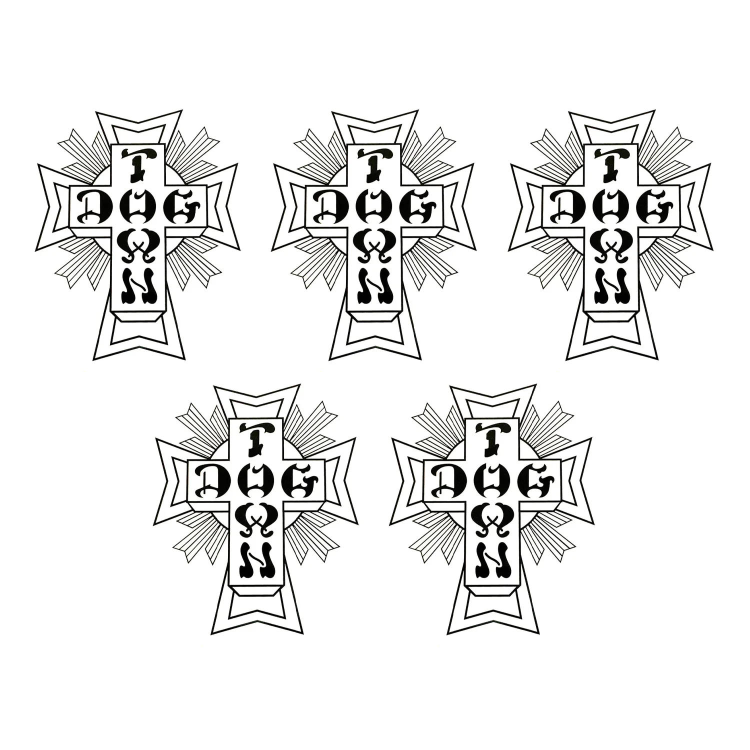 Dogtown Skateboards Sticker Pack Cross Logo 5-Pack Black White 5.5" - 5 Stickers