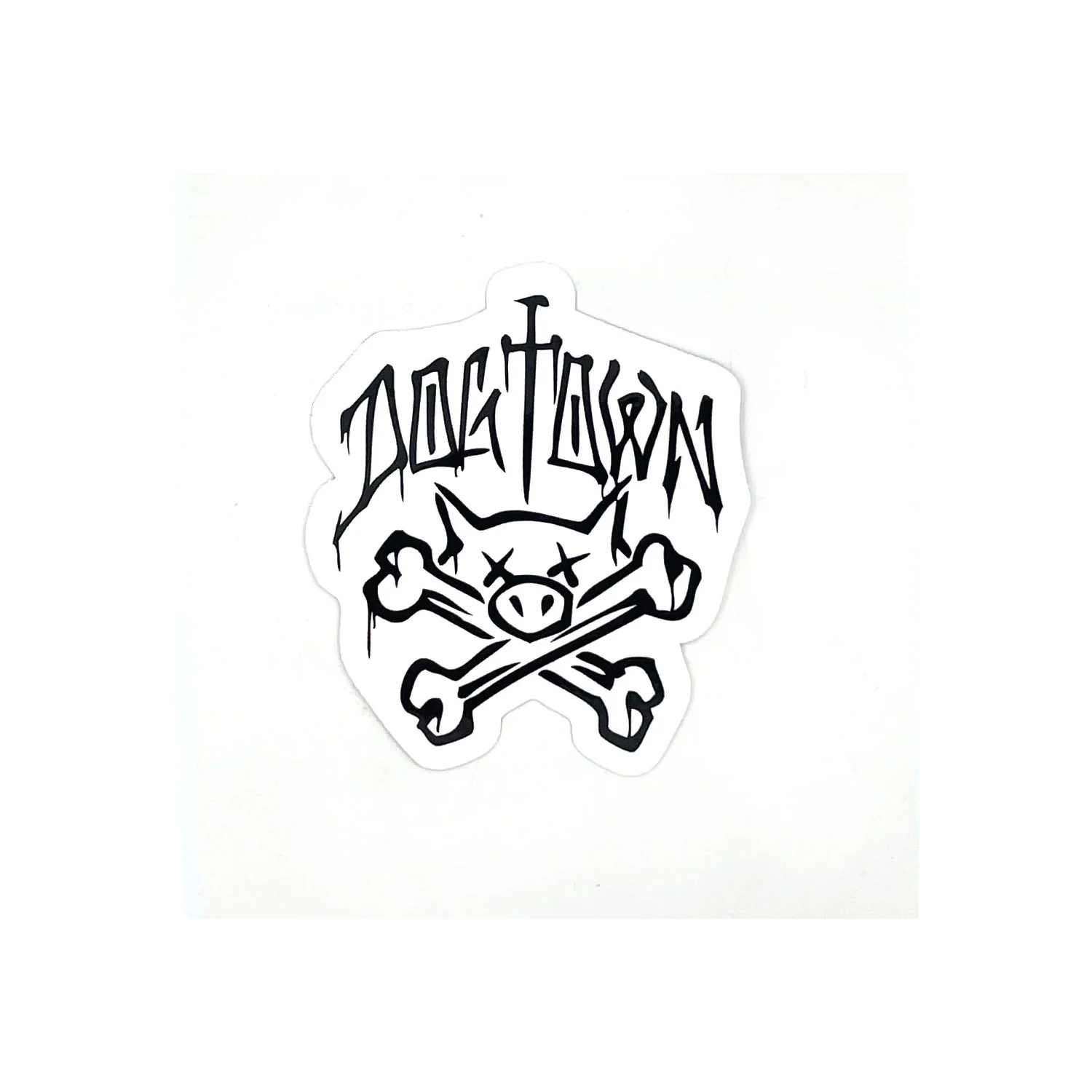 Dogtown Skateboards Sticker Pig and Bones White/Black 3" x 3.25"