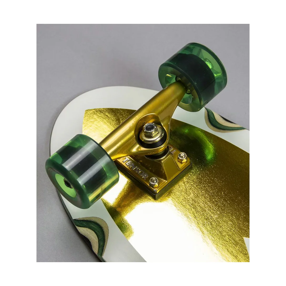 Dusters California Skateboard Cruiser Cazh 8.75" x 29.5" Gold Foil and UV Reactive Ink - Image 5