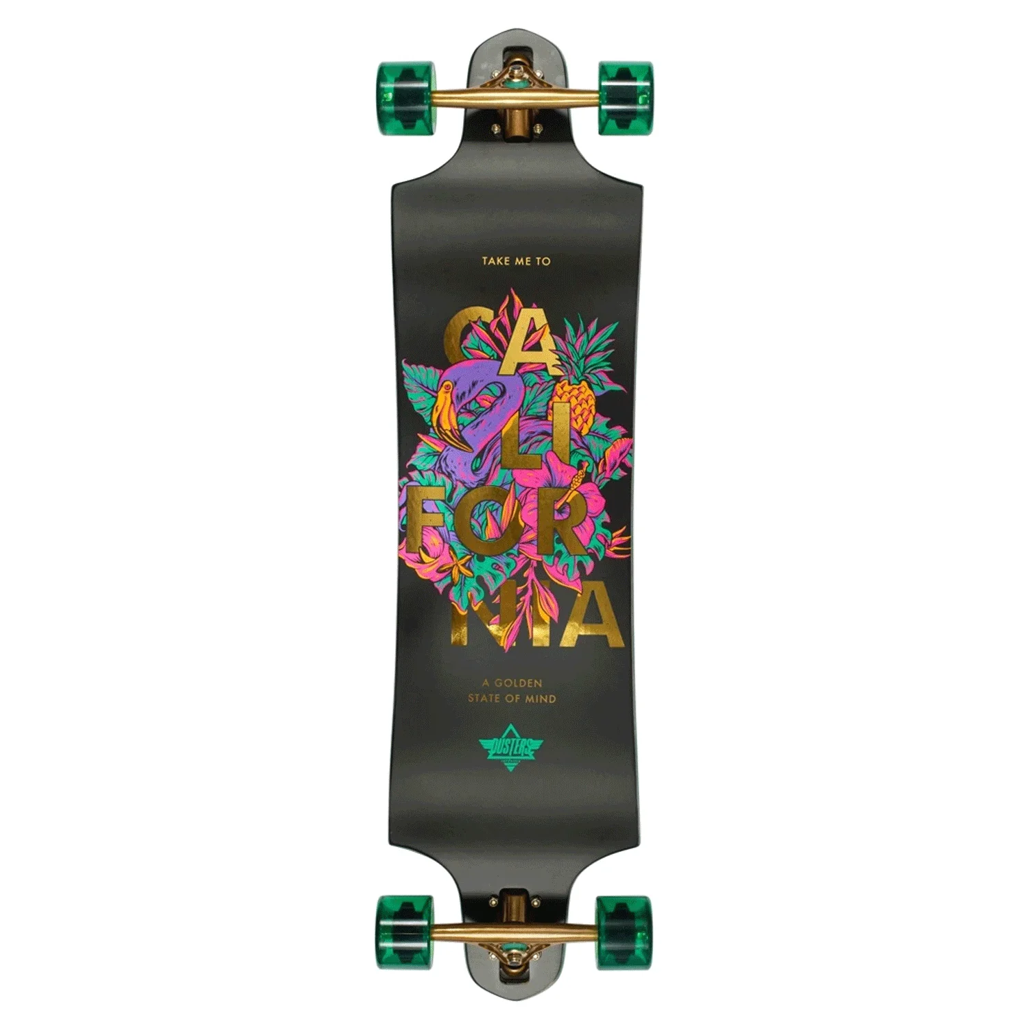 Dusters Longboard Golden State Double Drop Black/Green 9.75" x 38"