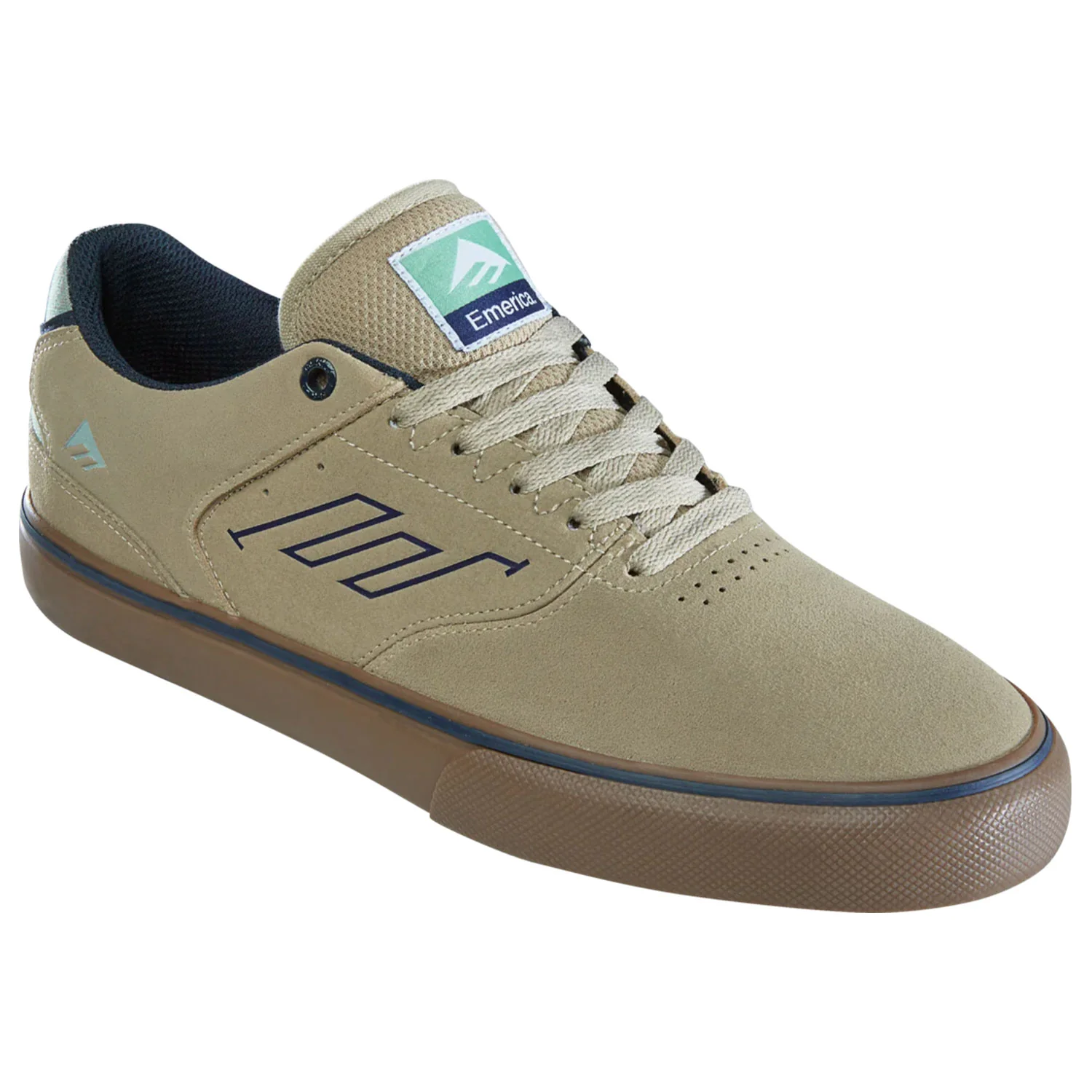 Emerica Skateboard Shoes The Low Vulc Tan/Blue/Green - Image 4