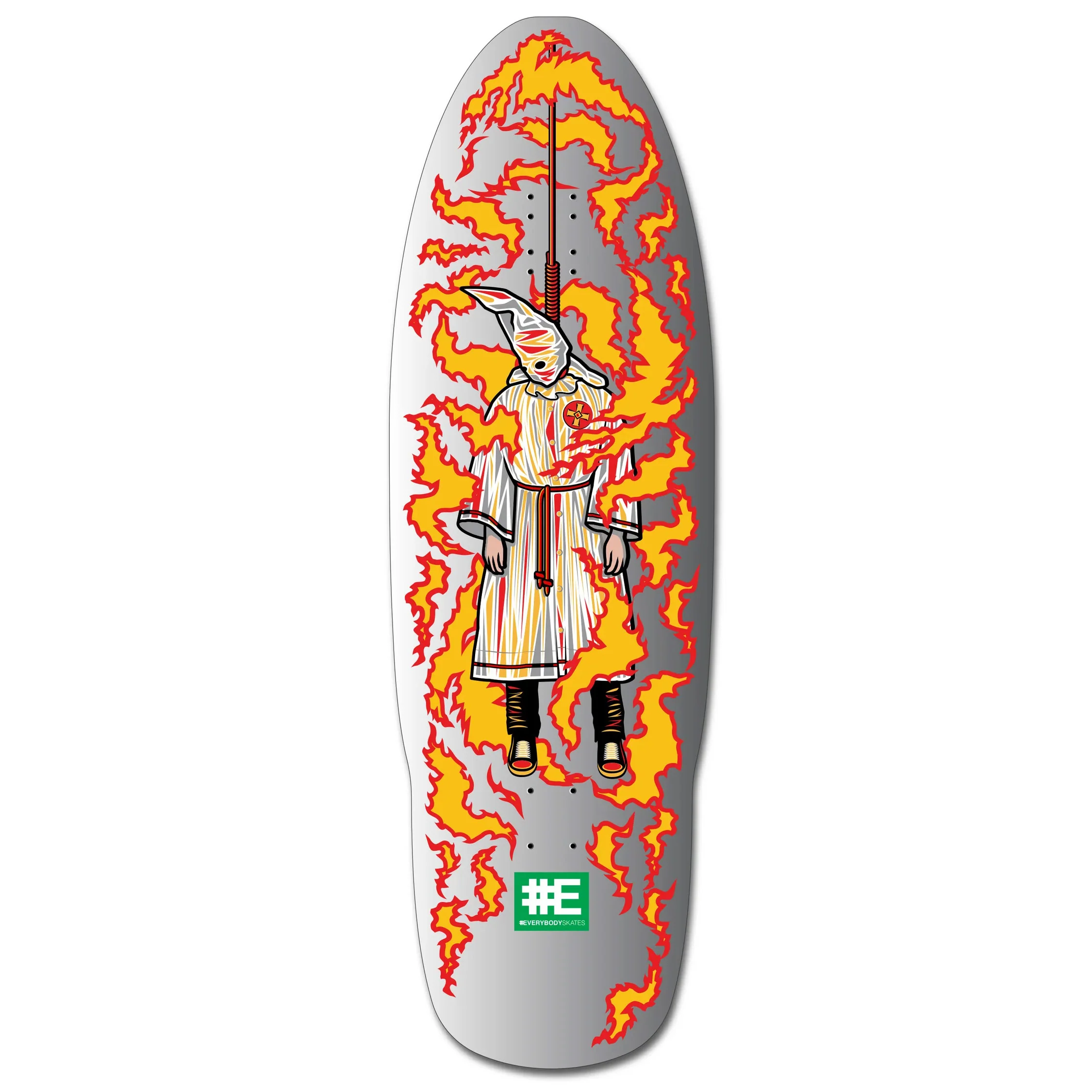 Everybody Skates Skateboard Complete Burning Klansman Big Board Silver 12.3" x 40" with Independent Trucks, Spitfire Wheels - Image 2