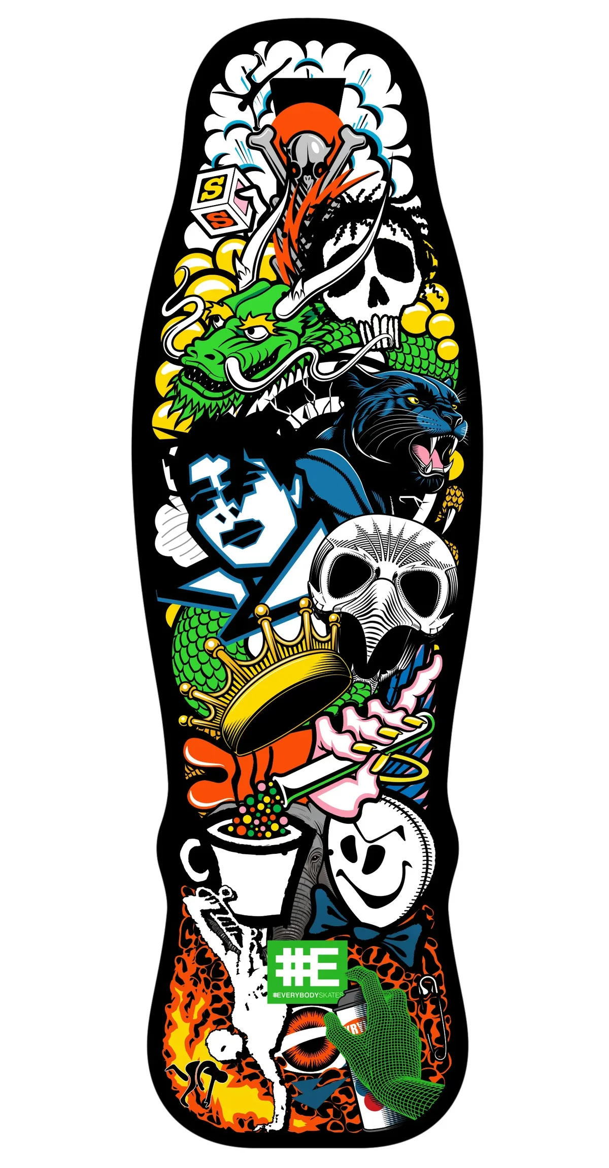 Everybody Skates Skateboard Deck Eighties Big Board Black 12.5" x 40"