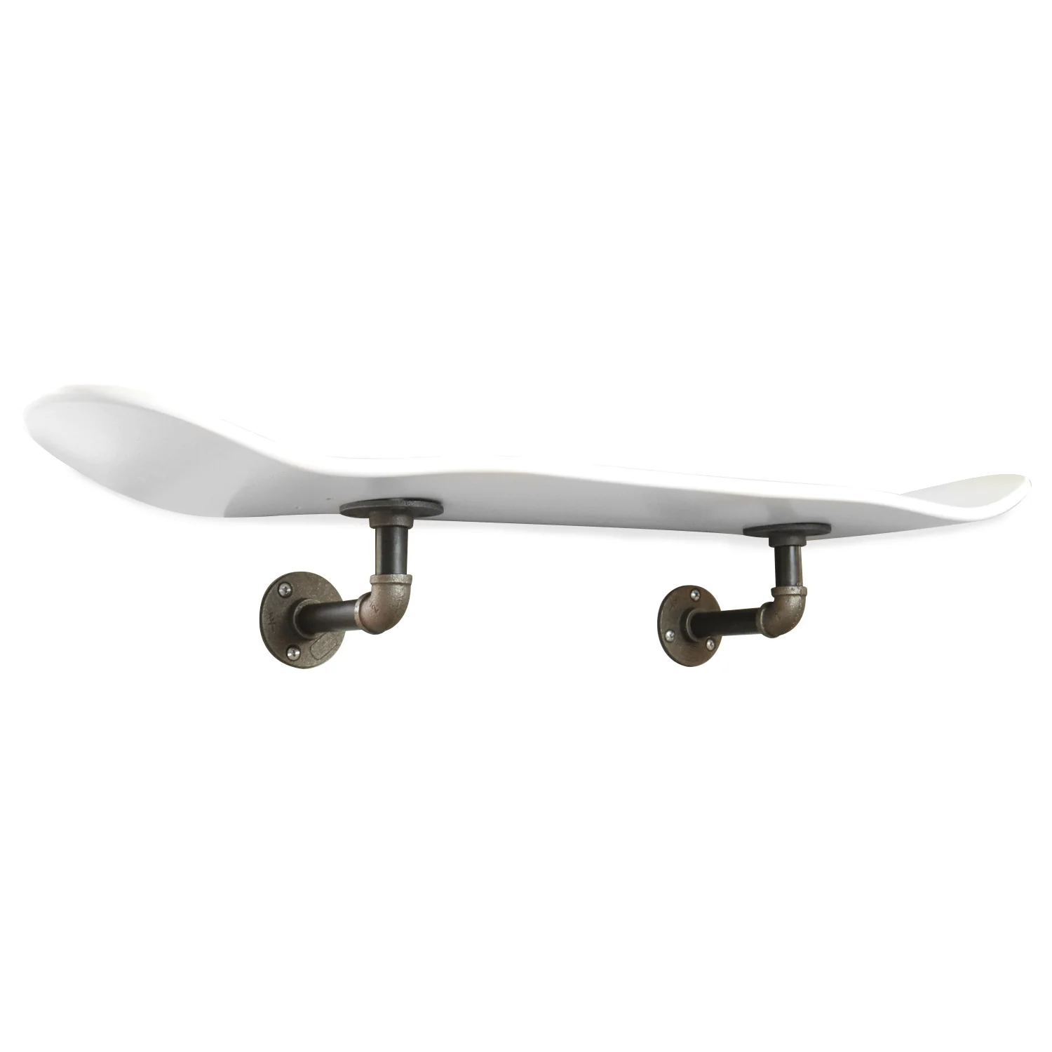 Floating Industrial Style Maple Skateboard Deck Shelf with Pipe Mounting System 7.75" Dipped White - Image 2