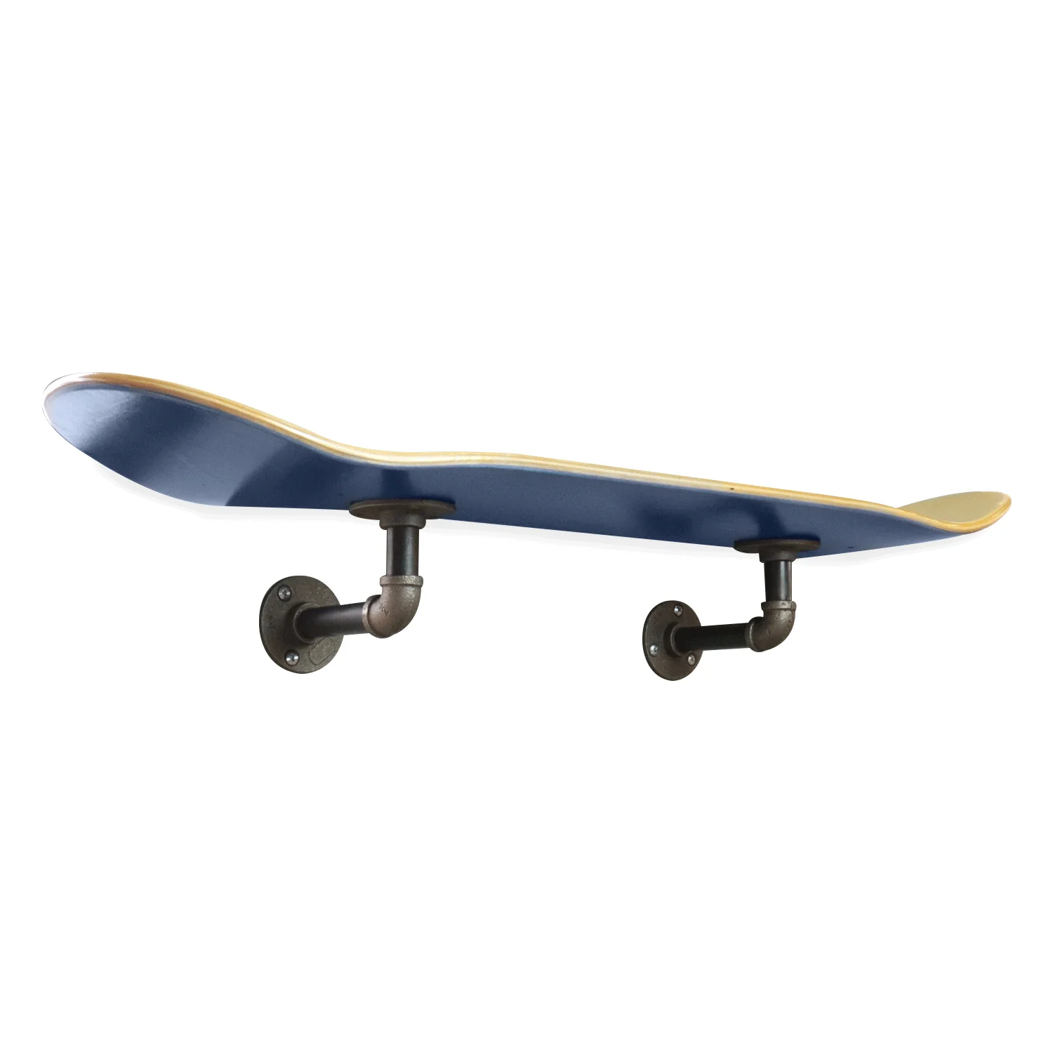 Floating Industrial Style Maple Skateboard Deck Shelf with Pipe Mounting System 7.75" Stained Blue Bottom - Image 2