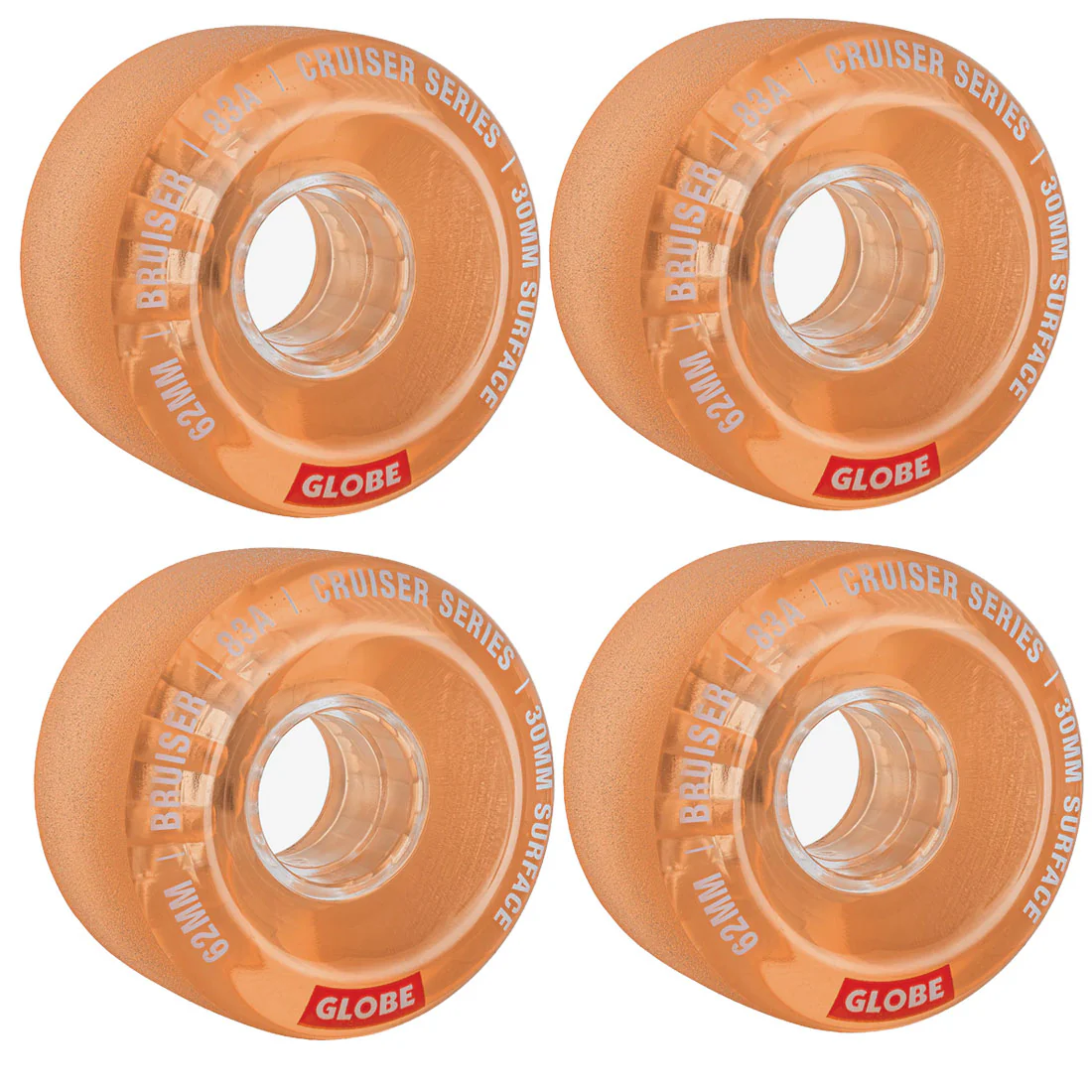 Globe Skateboard / Longboard / Cruiser Wheels Bruiser 62mm 83A Clear Coral