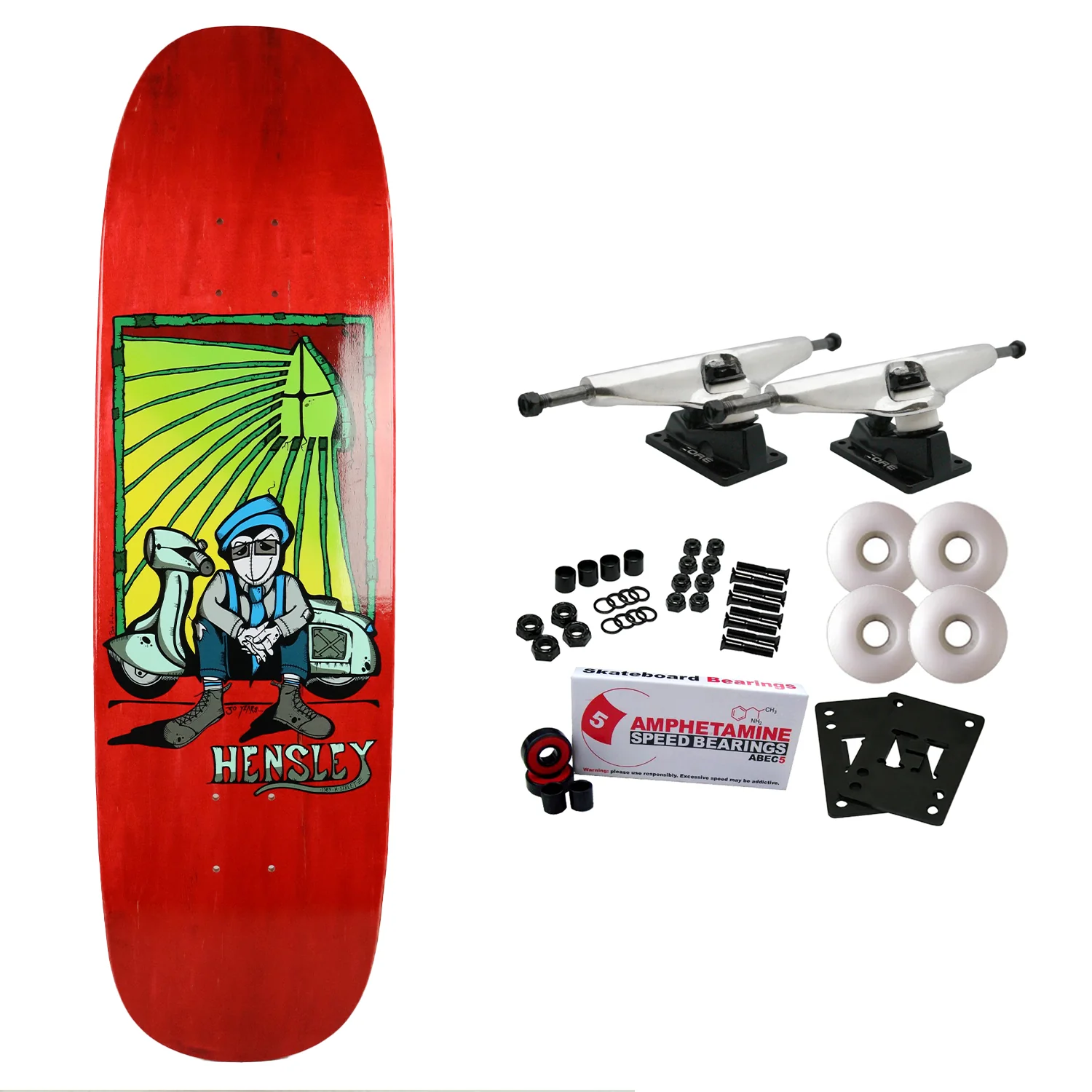 H-Street Skateboard Complete Hensley Hickman Green 9.0" x 33" Red Old School