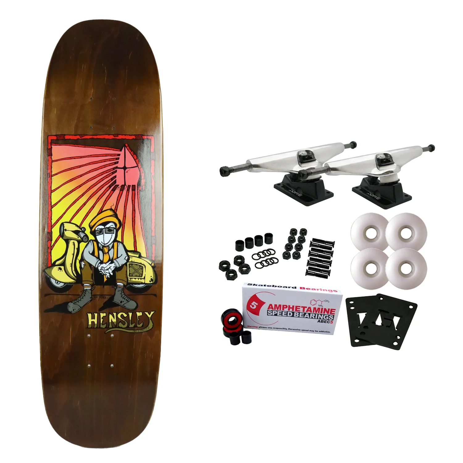 H-Street Skateboard Complete Hensley Hickman Red 9.0" x 33" Brown Old School