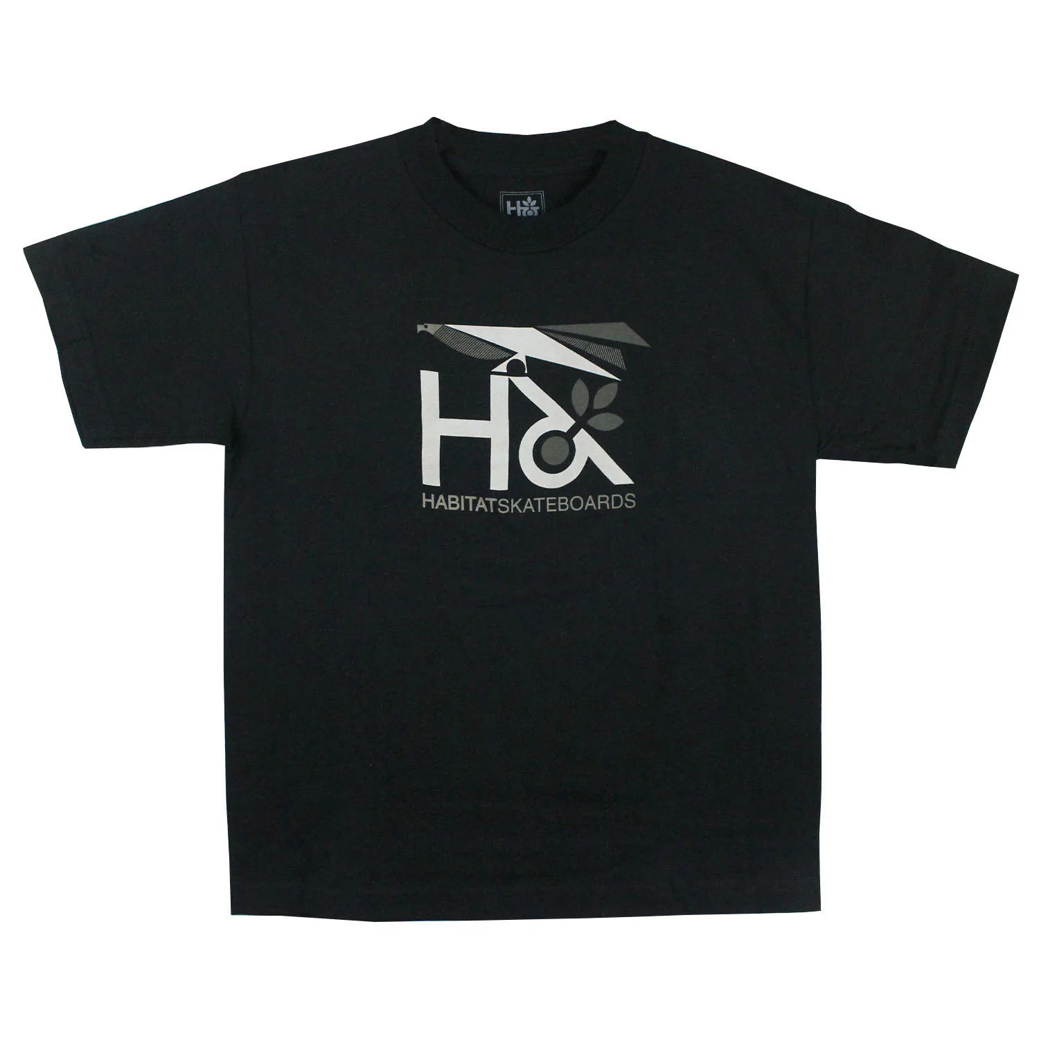 Habitat Skateboard T-Shirt Bird Logo Black - Youth Kids Large