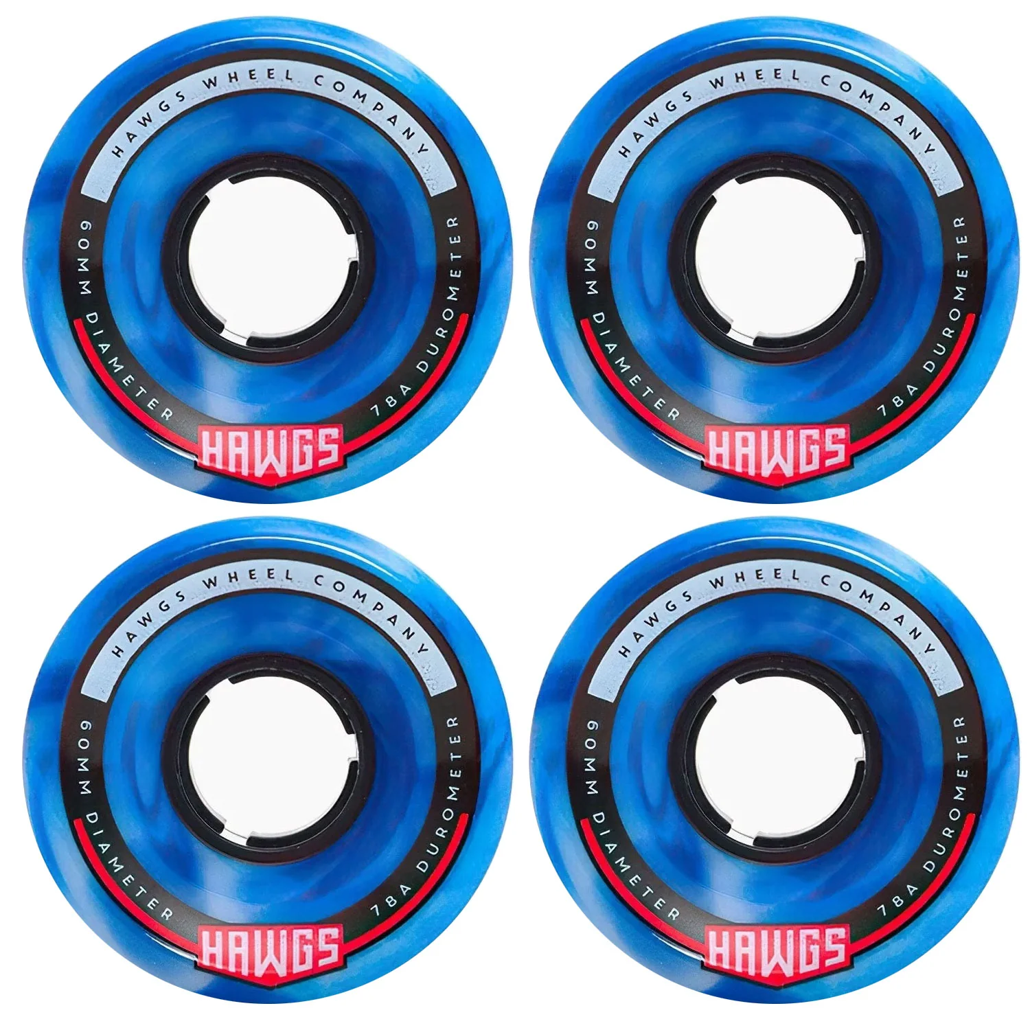 Hawgs Longboard Wheels 60mm Chubby 78A Blue/White Swirl