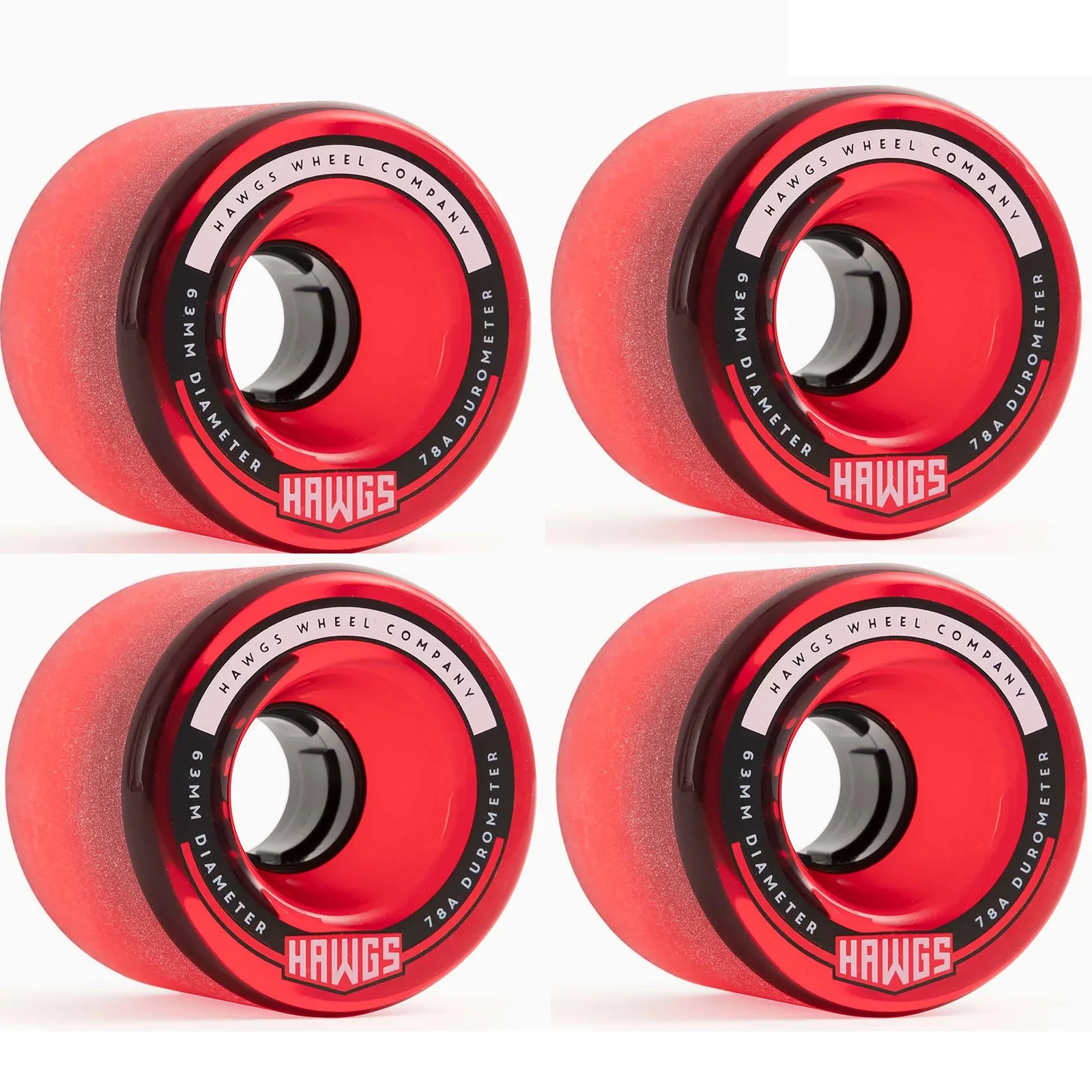 Hawgs Longboard Wheels 63mm Fatty 78A Clear Red