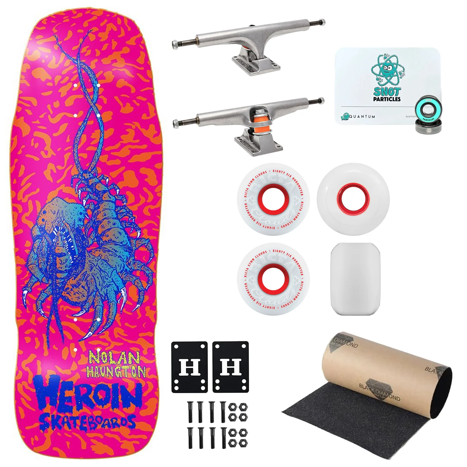 Heroin Premium Skateboard Complete Nolan Knock Off 10.25" x 32" Independent Trucks Ricta Wheels and Quantum Snot Particles Bearings