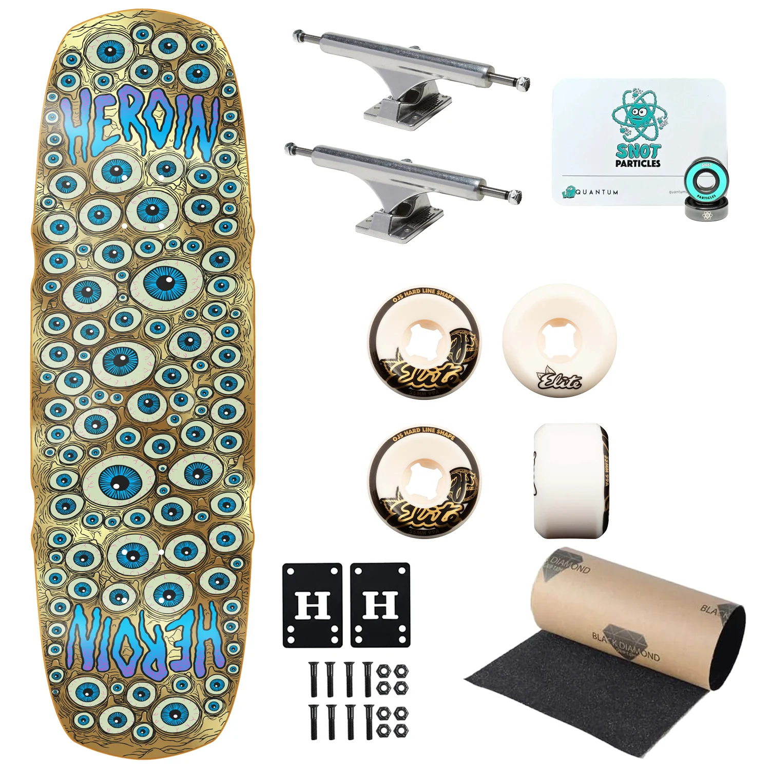 Heroin Premium Skateboard Complete Seeing Double Mutated Slappy Trucks OJ Wheels and Quantum Snot Particles Bearings
