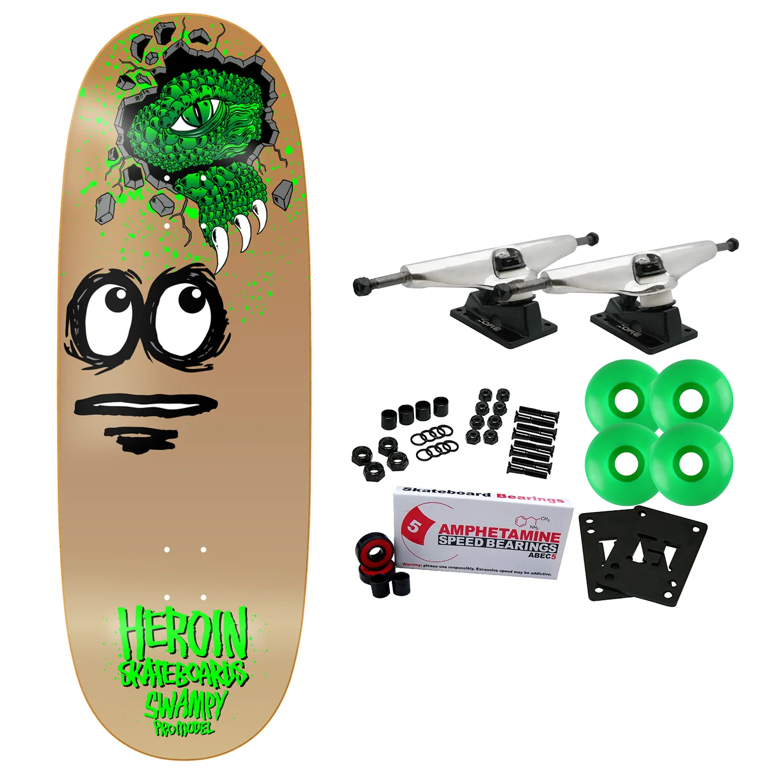 Heroin Skateboard Complete Swampy Egg 11" x 32.5"