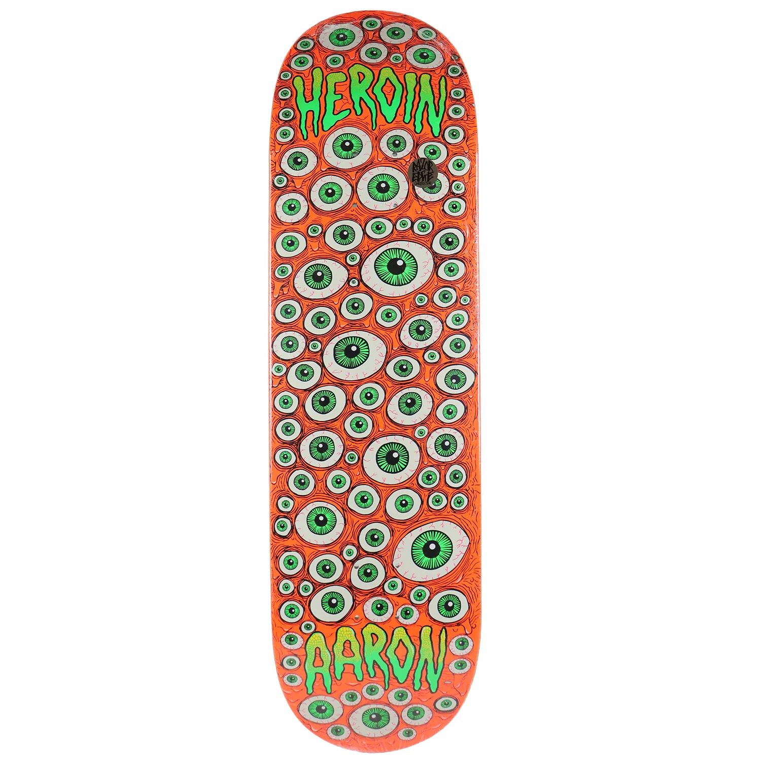 Heroin Skateboard Deck Aaron Wilson Eyes Orange 8.75" x 32.25" - Image 2
