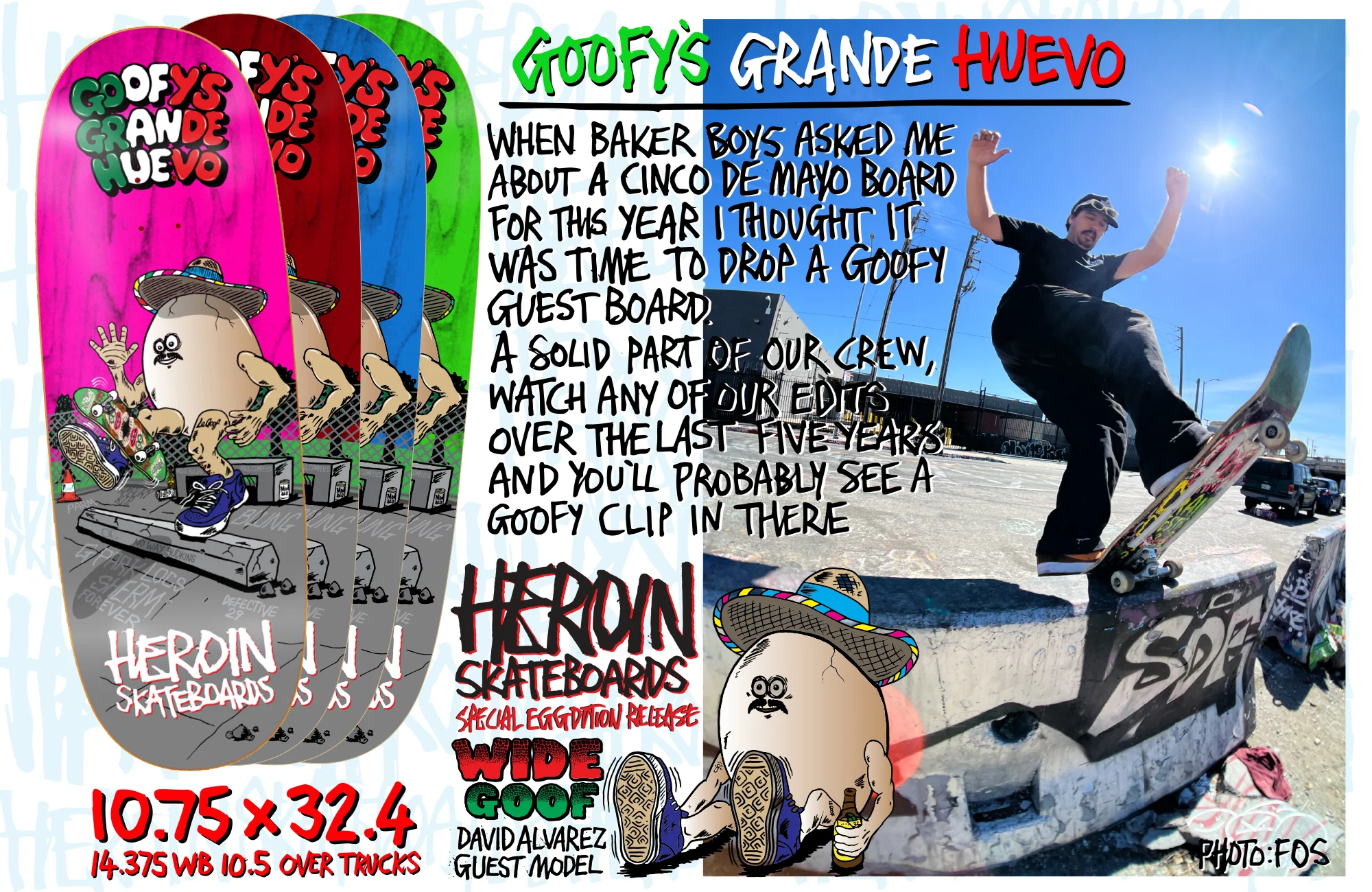 Heroin Skateboard Deck Goofy's Grande Egg (Assorted) 10.75" x 32.4" - Image 2