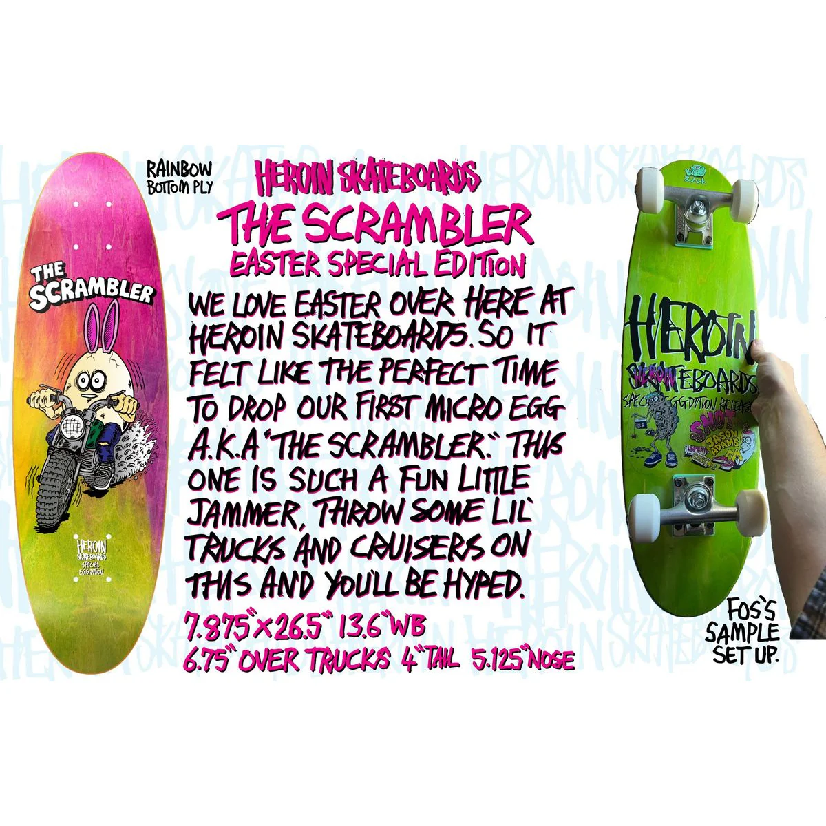 Heroin Skateboard Deck Scrambler Egg Rainbow 7.88" x 26.5" - Image 2