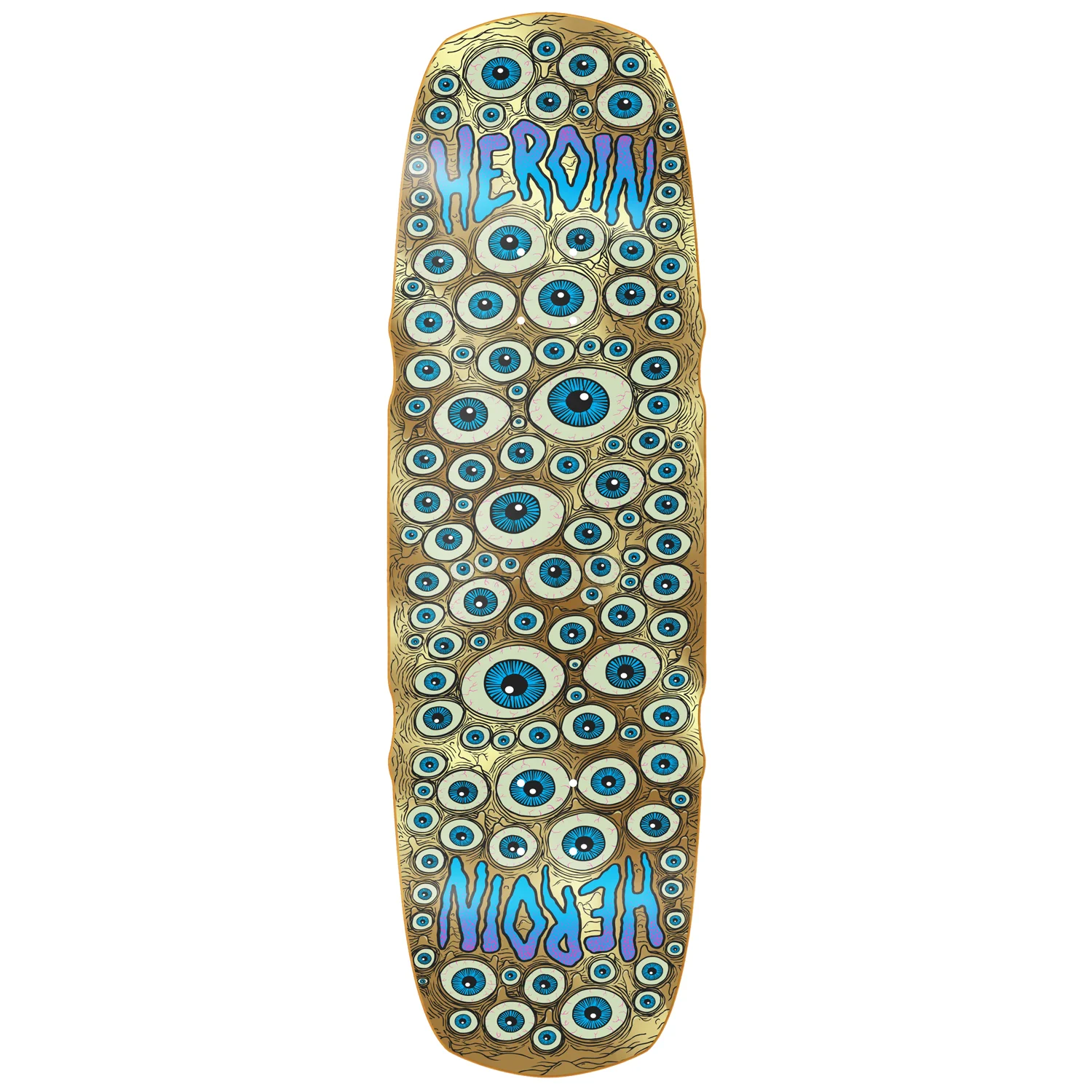 Heroin Skateboard Deck Seeing Double Mutated Symmetrical Gold 9.5" x 32"