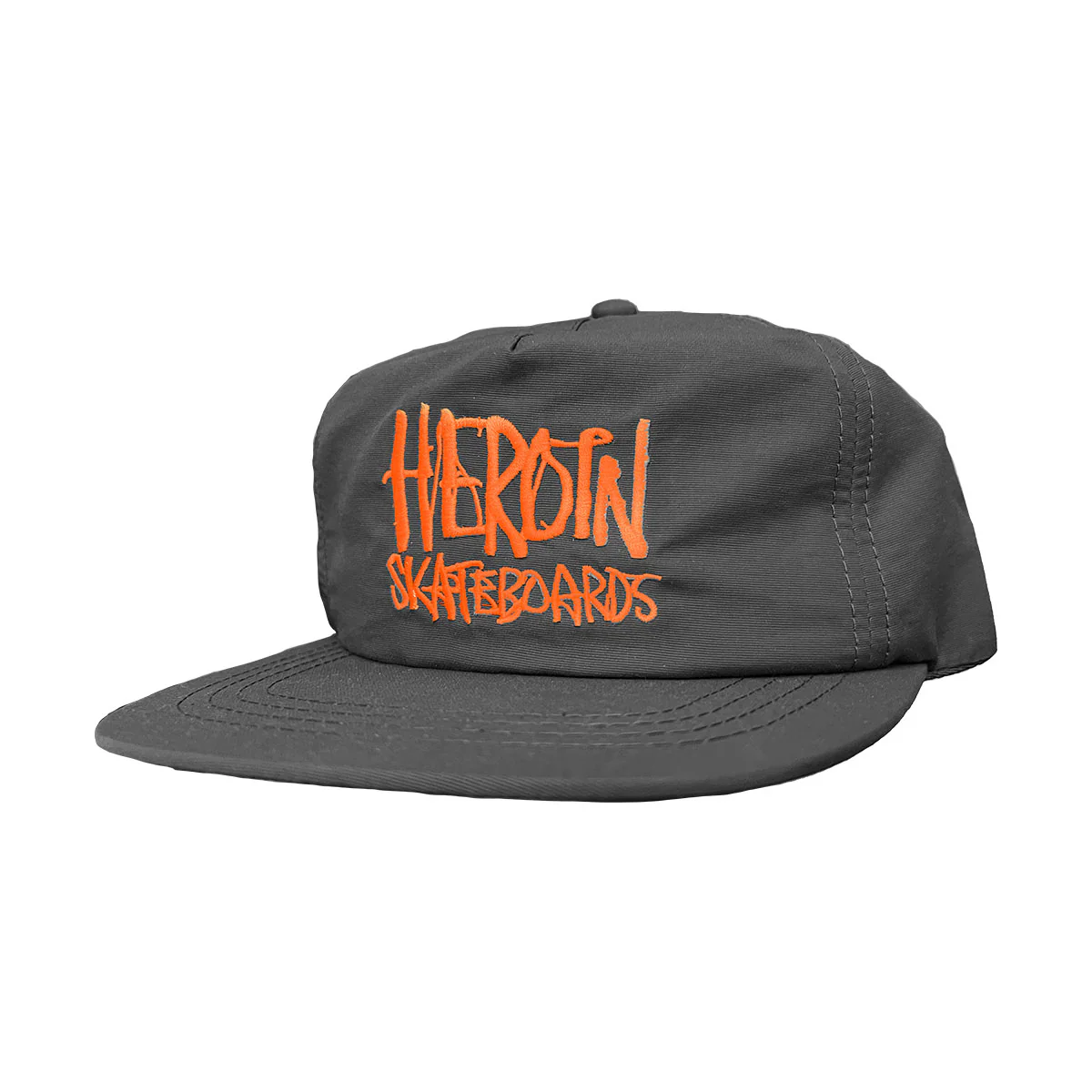 Heroin Skateboards Hat Script Nylon Snapback Black/Orange