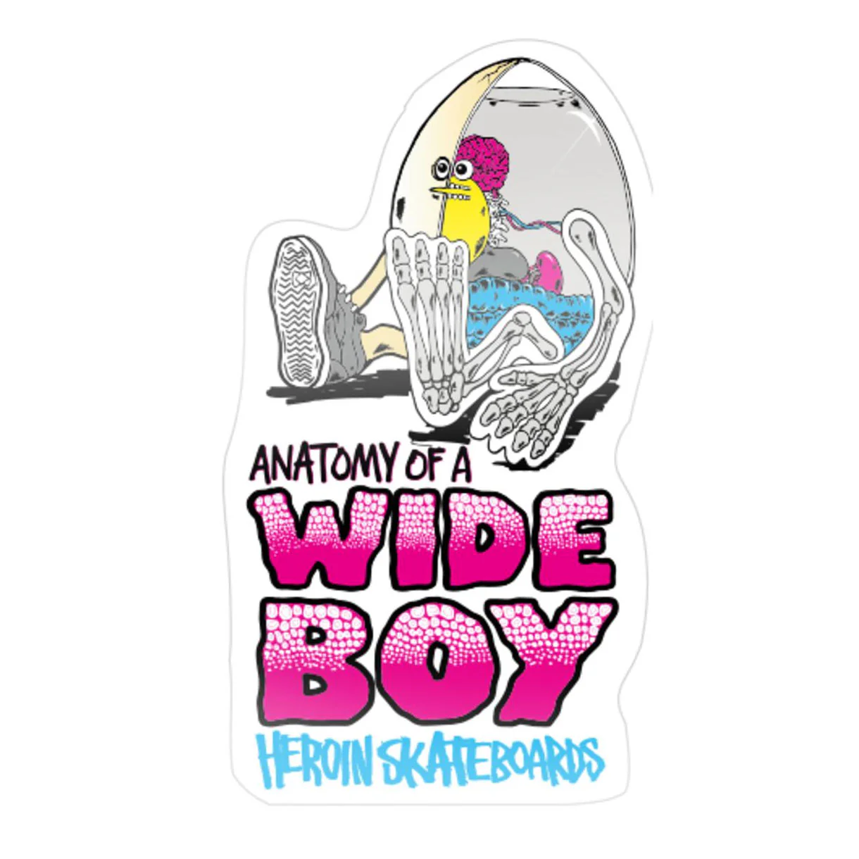 Heroin Skateboards Sticker Anatomy of a Wide Boy Clear 3.5" x 5.5"