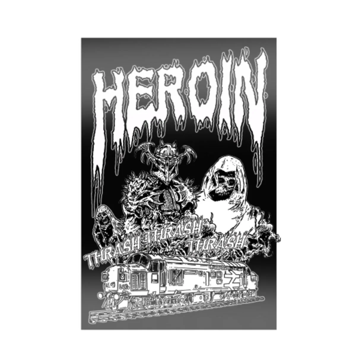 Heroin Skateboards Sticker Thrash Train Black 3.5" x 5.5"