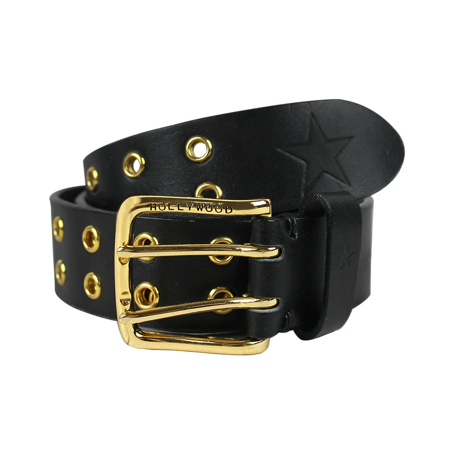 Hollywood Skateboards Belt Leather with Holes Black/Gold Size 30" Waist