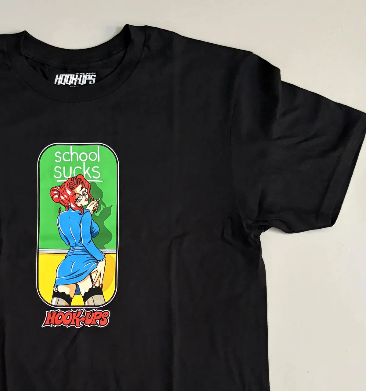 Hook Ups Skateboards Shirt School Sucks Black - Image 3