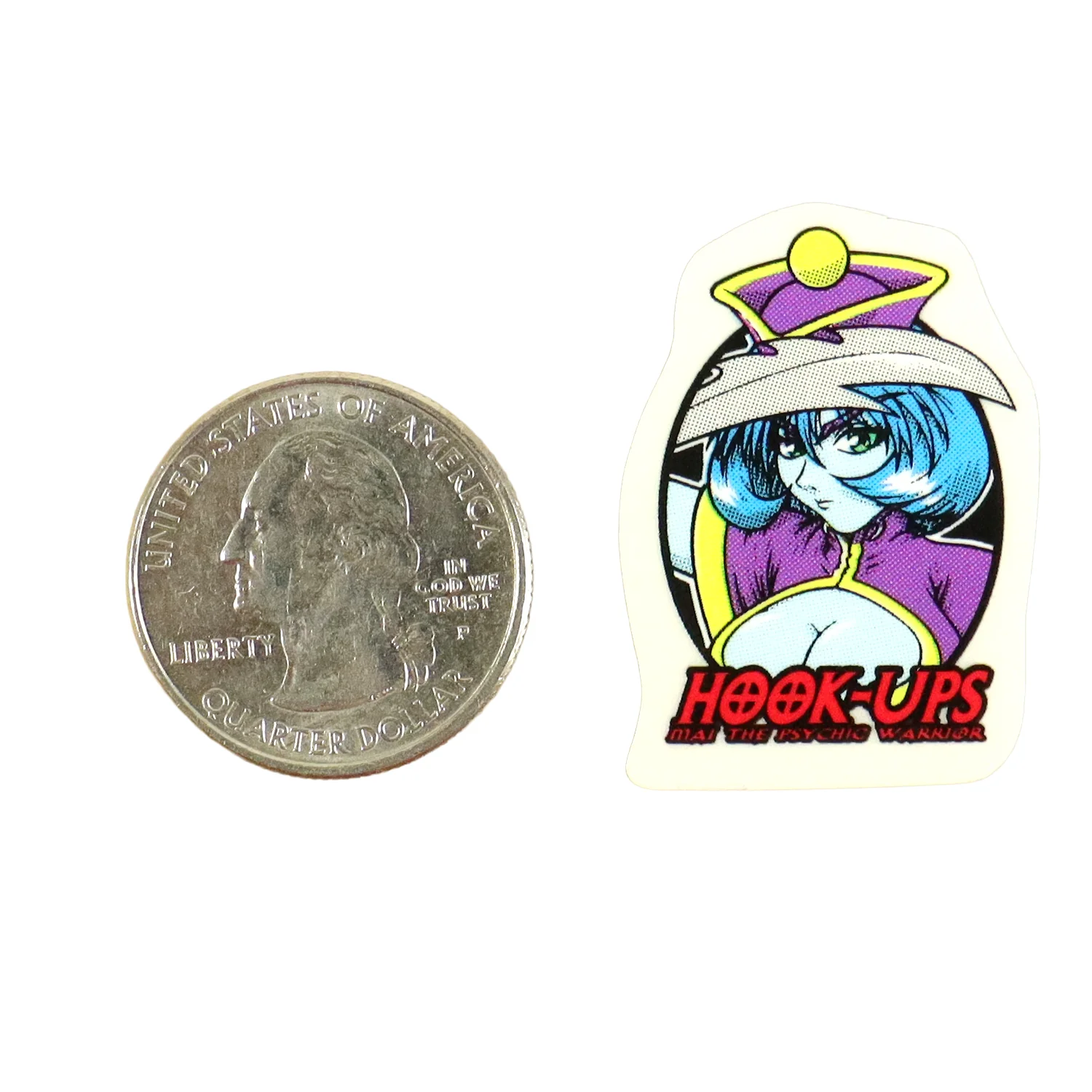 Hook Ups Skateboards Sticker - Mini Size - Mai The Psychic Warrior 1" x 1.375"
