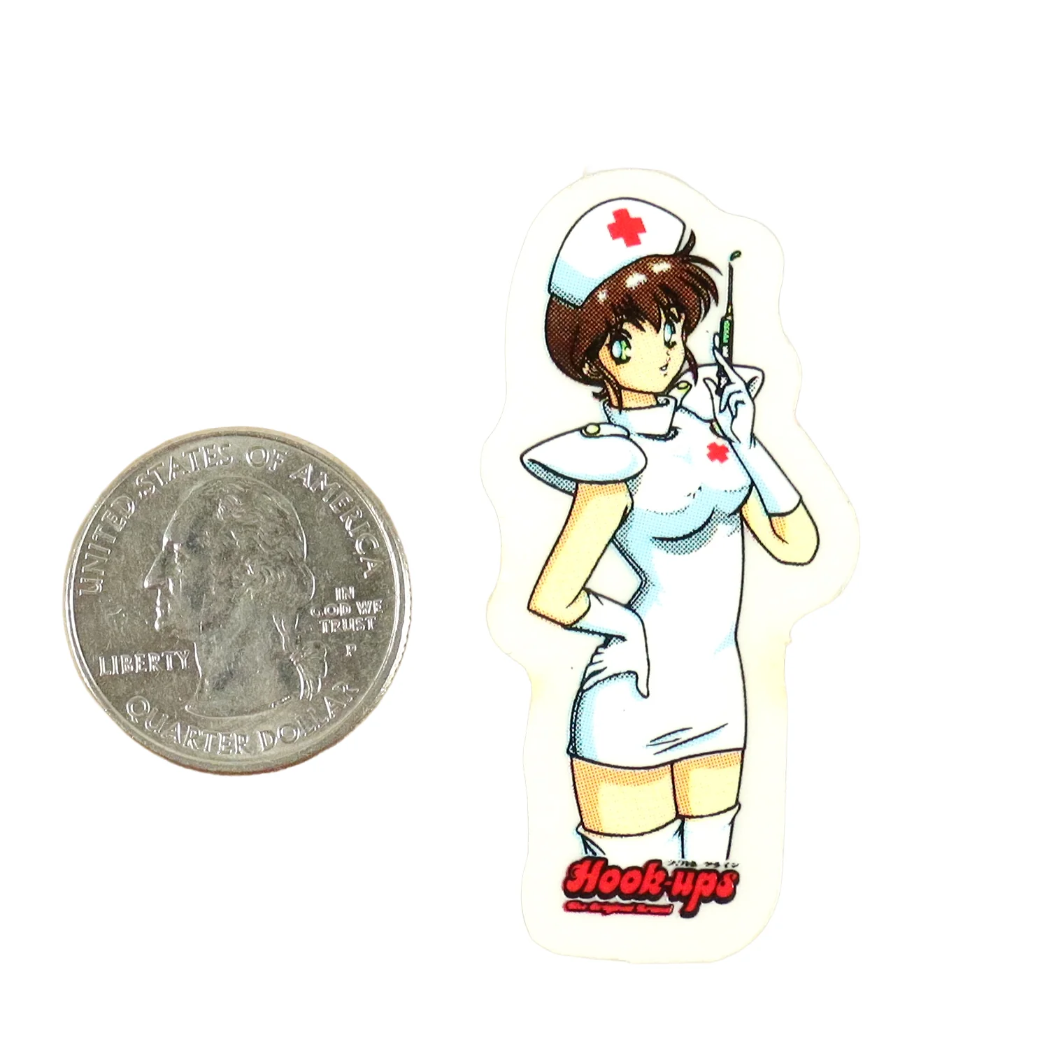 Hook Ups Skateboards Sticker - Mini Size - Nurse Girl Natsume 1" x 2.1"